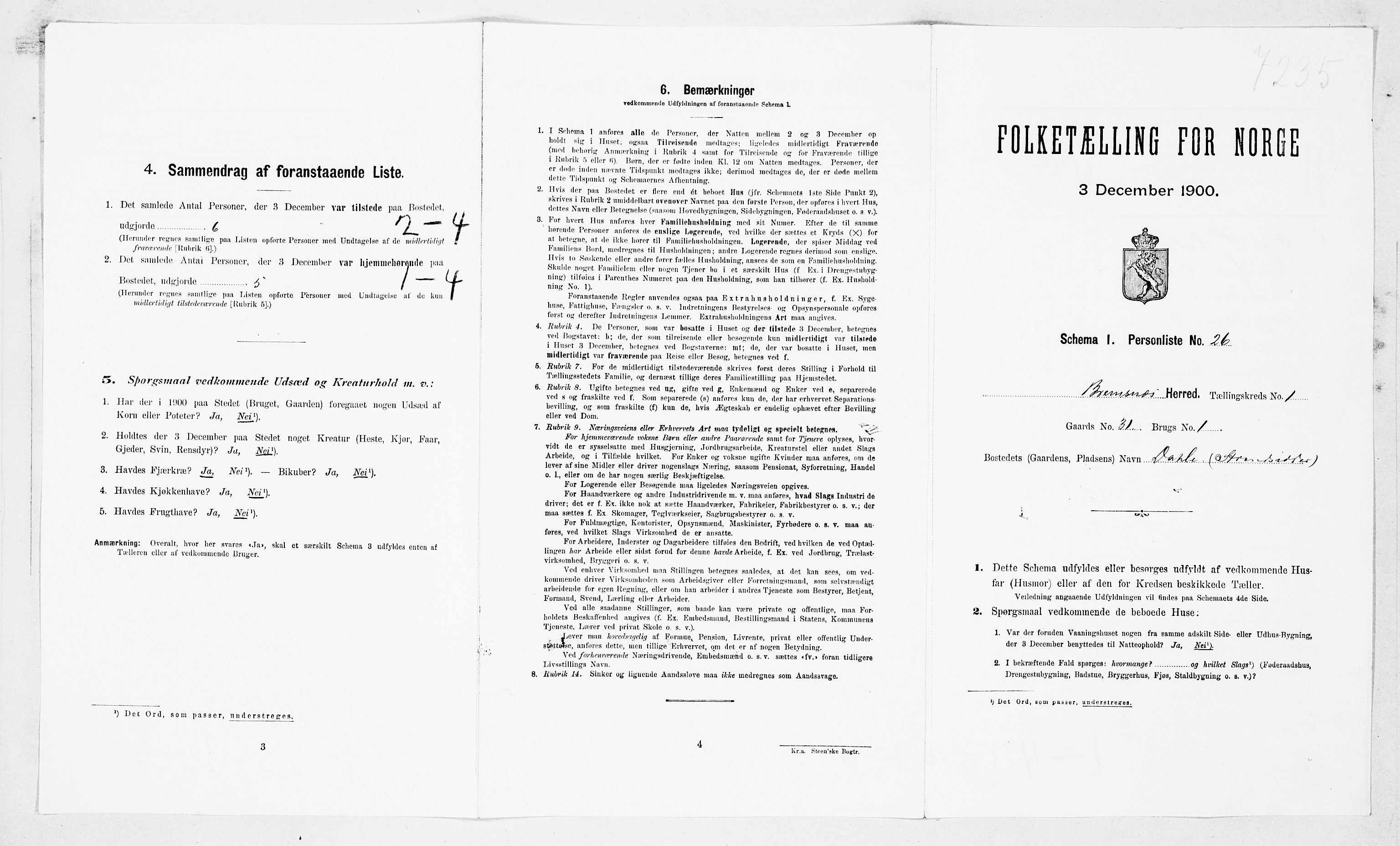 SAT, 1900 census for Bremsnes, 1900, p. 120