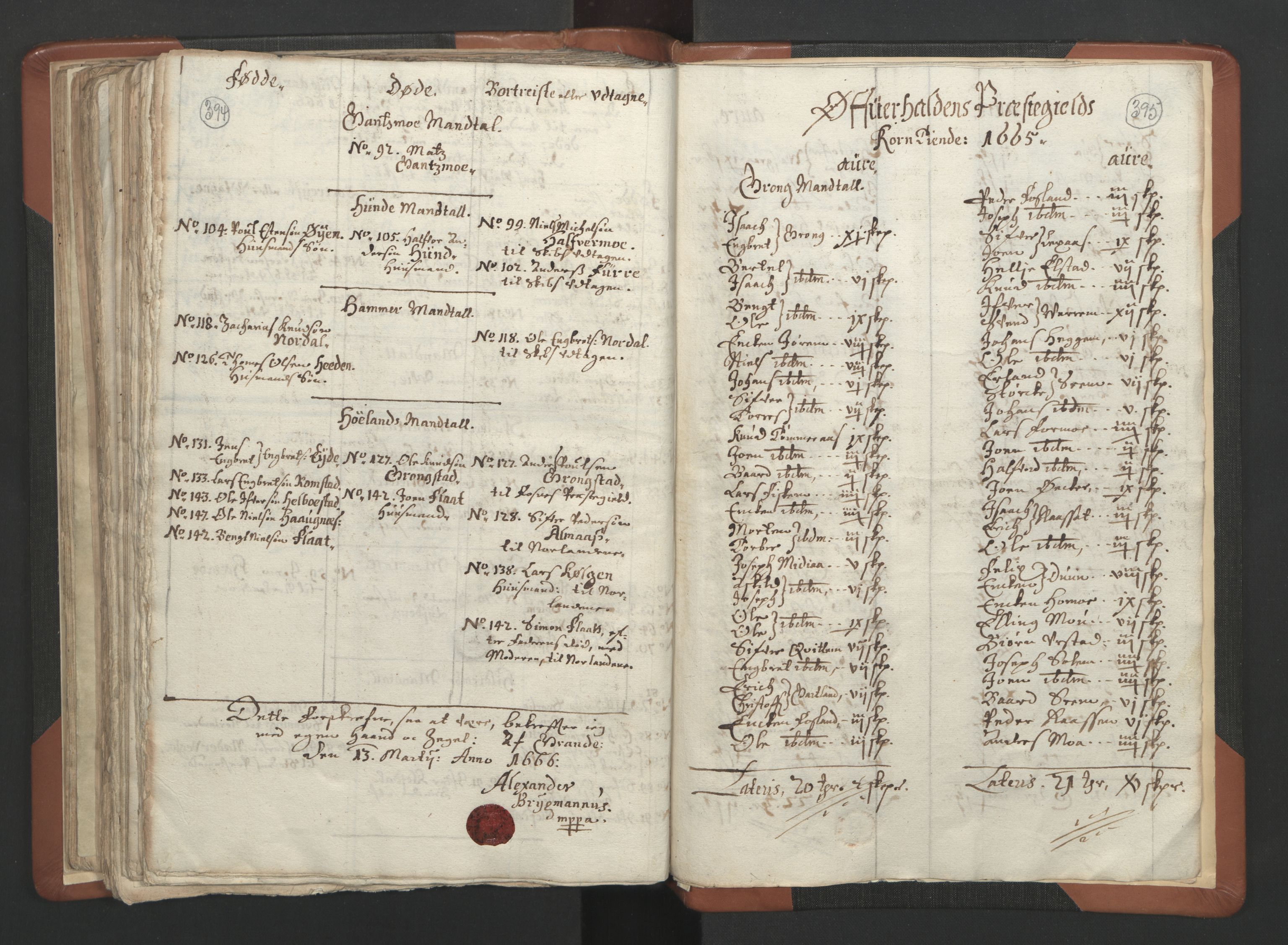 RA, Vicar's Census 1664-1666, no. 34: Namdal deanery, 1664-1666, p. 394-395