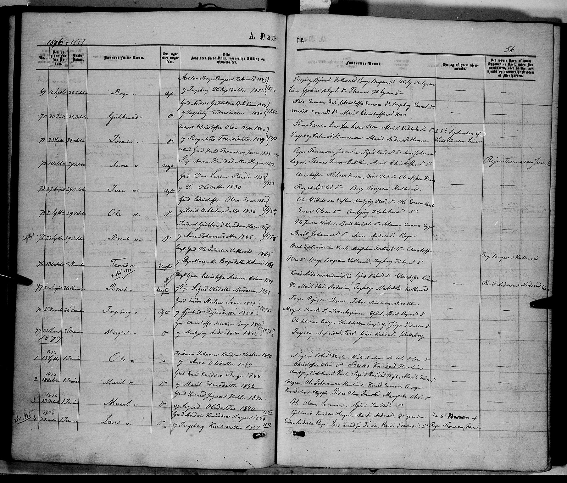 Vang prestekontor, Valdres, SAH/PREST-140/H/Ha/L0007: Parish register (official) no. 7, 1865-1881, p. 56