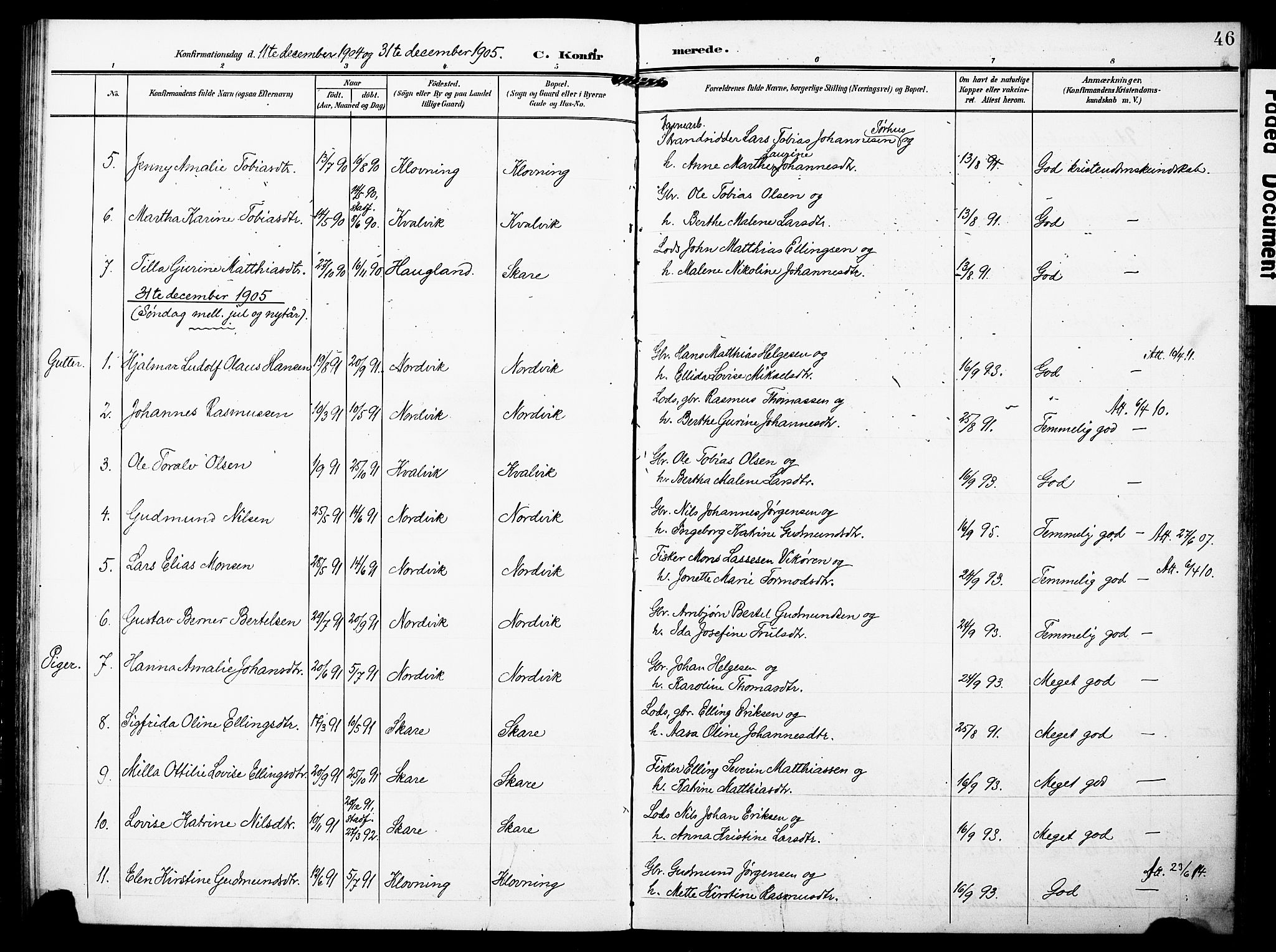 Torvastad sokneprestkontor, SAST/A -101857/H/Ha/Haa/L0018: Parish register (official) no. A 17, 1903-1925, p. 46