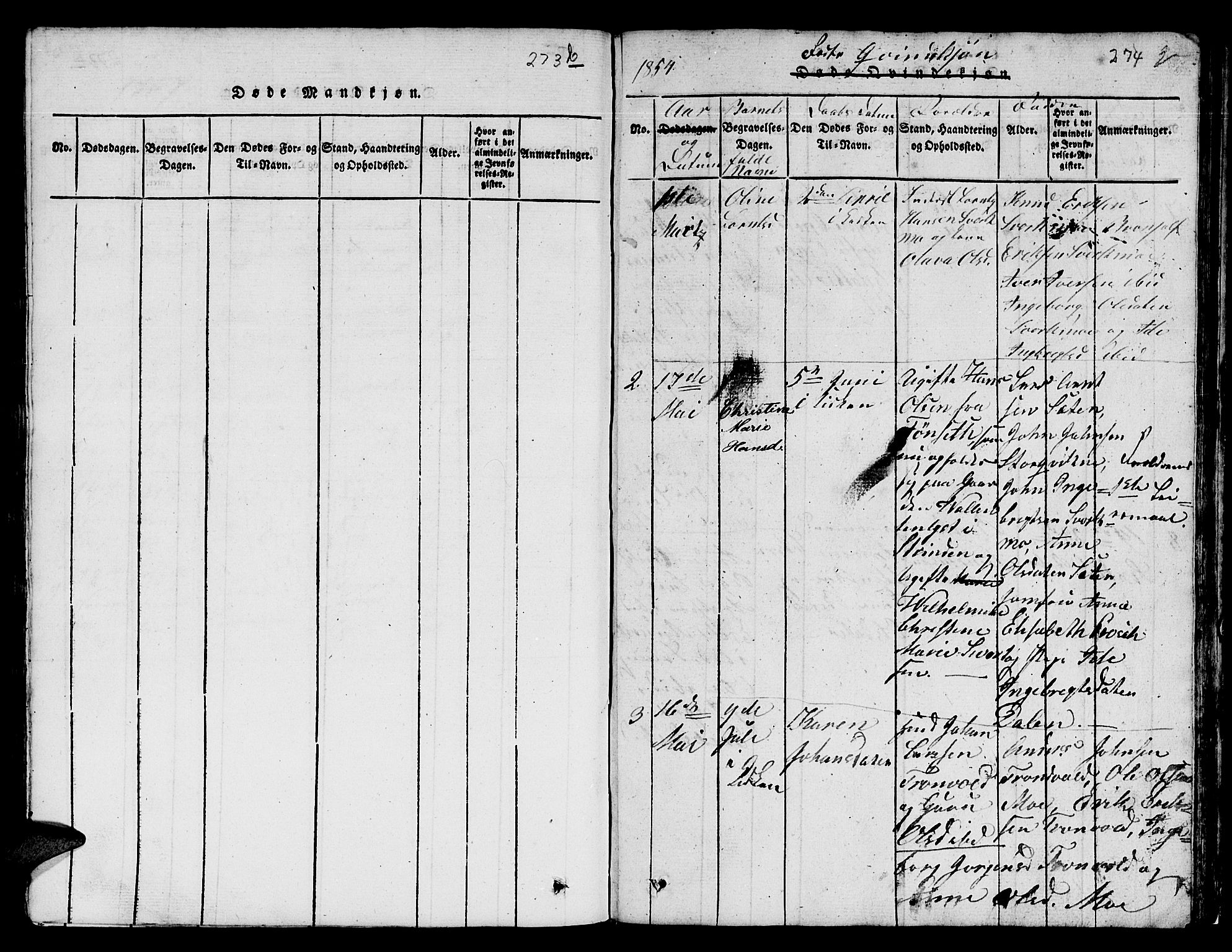 Ministerialprotokoller, klokkerbøker og fødselsregistre - Sør-Trøndelag, SAT/A-1456/671/L0842: Parish register (copy) no. 671C01, 1816-1867, p. 273-274