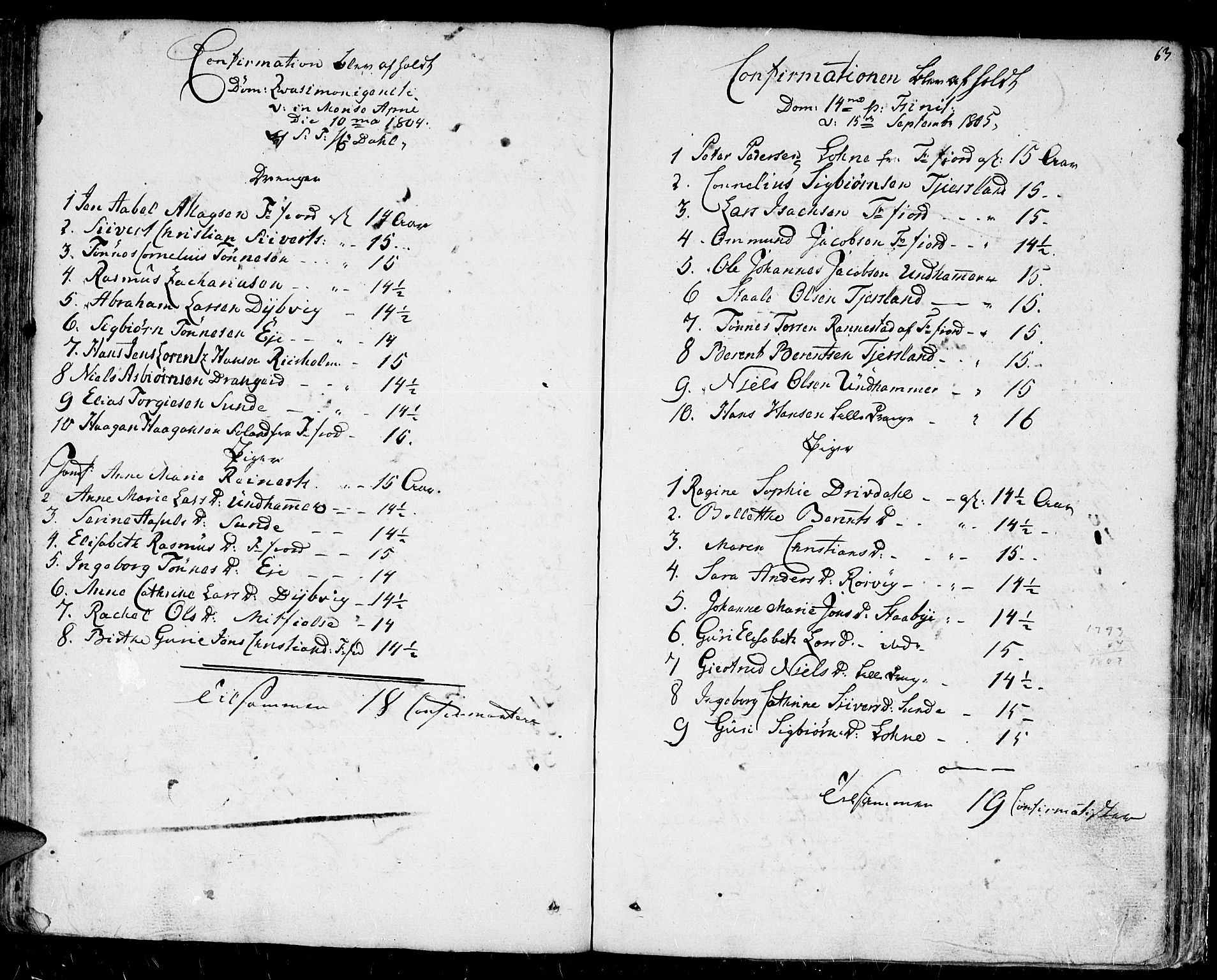 Flekkefjord sokneprestkontor, SAK/1111-0012/F/Fb/Fbc/L0002: Parish register (copy) no. B 2, 1801-1816, p. 63