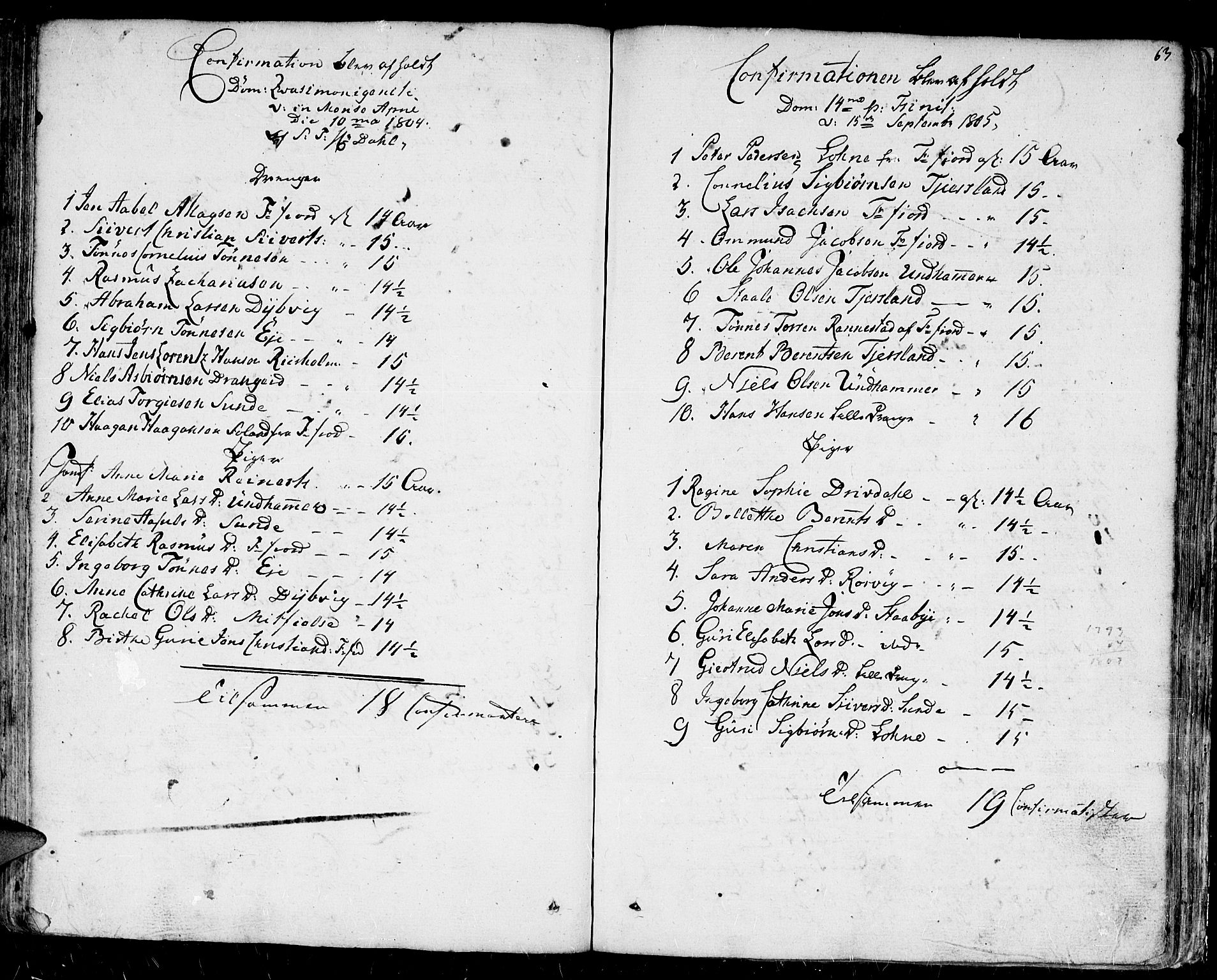 Flekkefjord sokneprestkontor, AV/SAK-1111-0012/F/Fb/Fbc/L0002: Parish register (copy) no. B 2, 1801-1816, p. 63