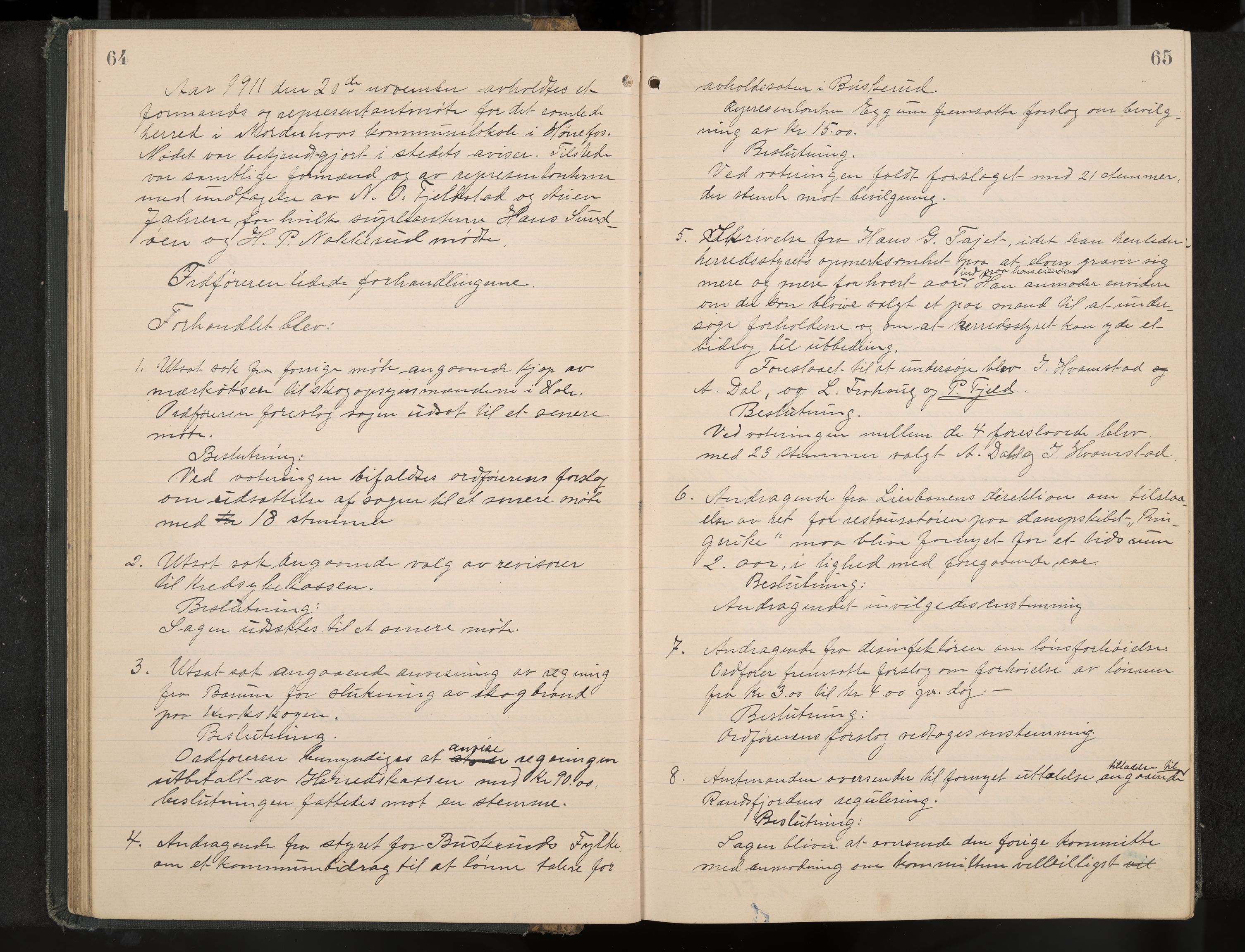 Hole formannskap og sentraladministrasjon, IKAK/0612021-1/A/Aa/L0005: Møtebok, 1911-1916, p. 64-65
