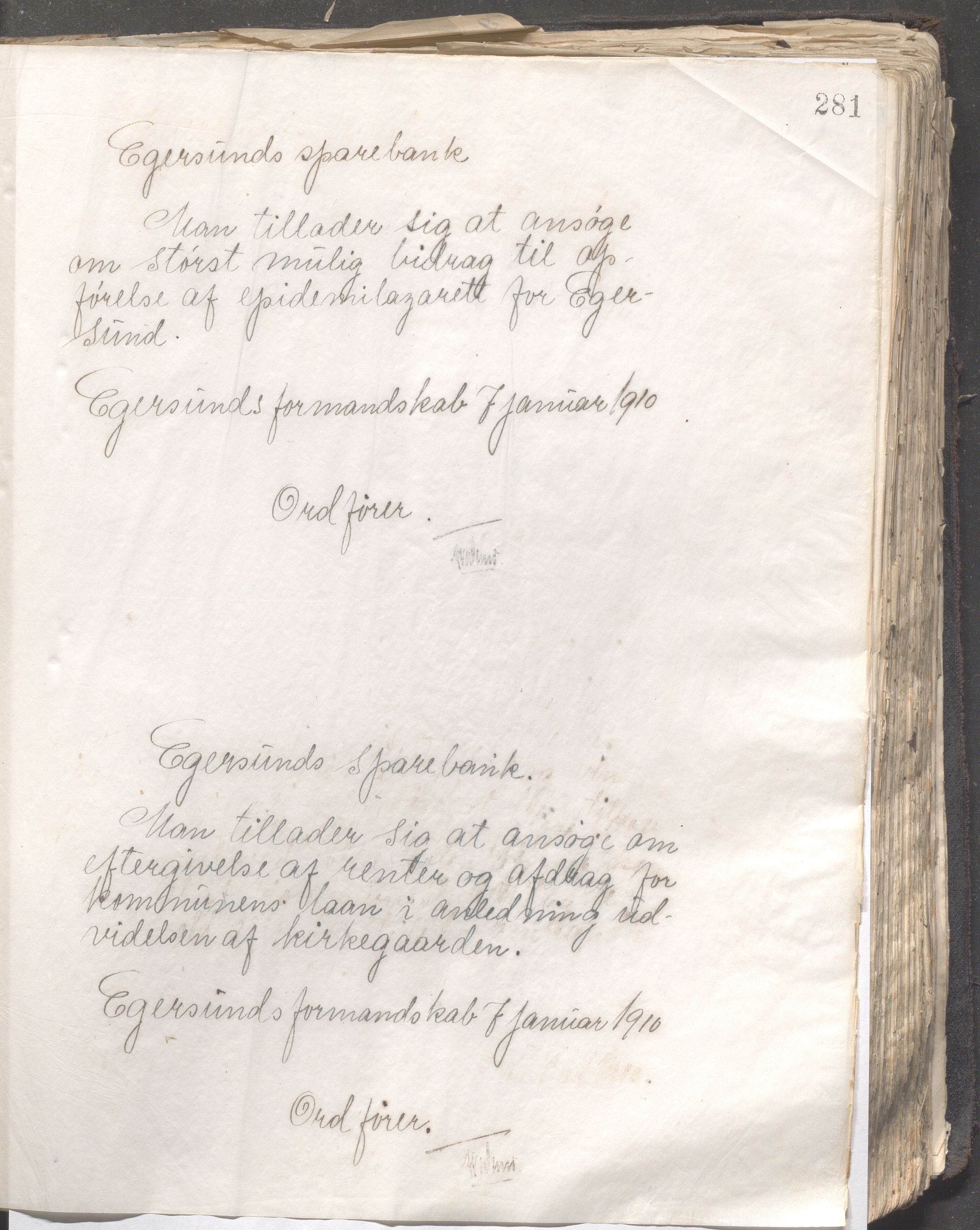 Egersund kommune (Ladested) - Formannskapet, IKAR/K-100502/B/L0004: Kopibok, 1908-1913, p. 281