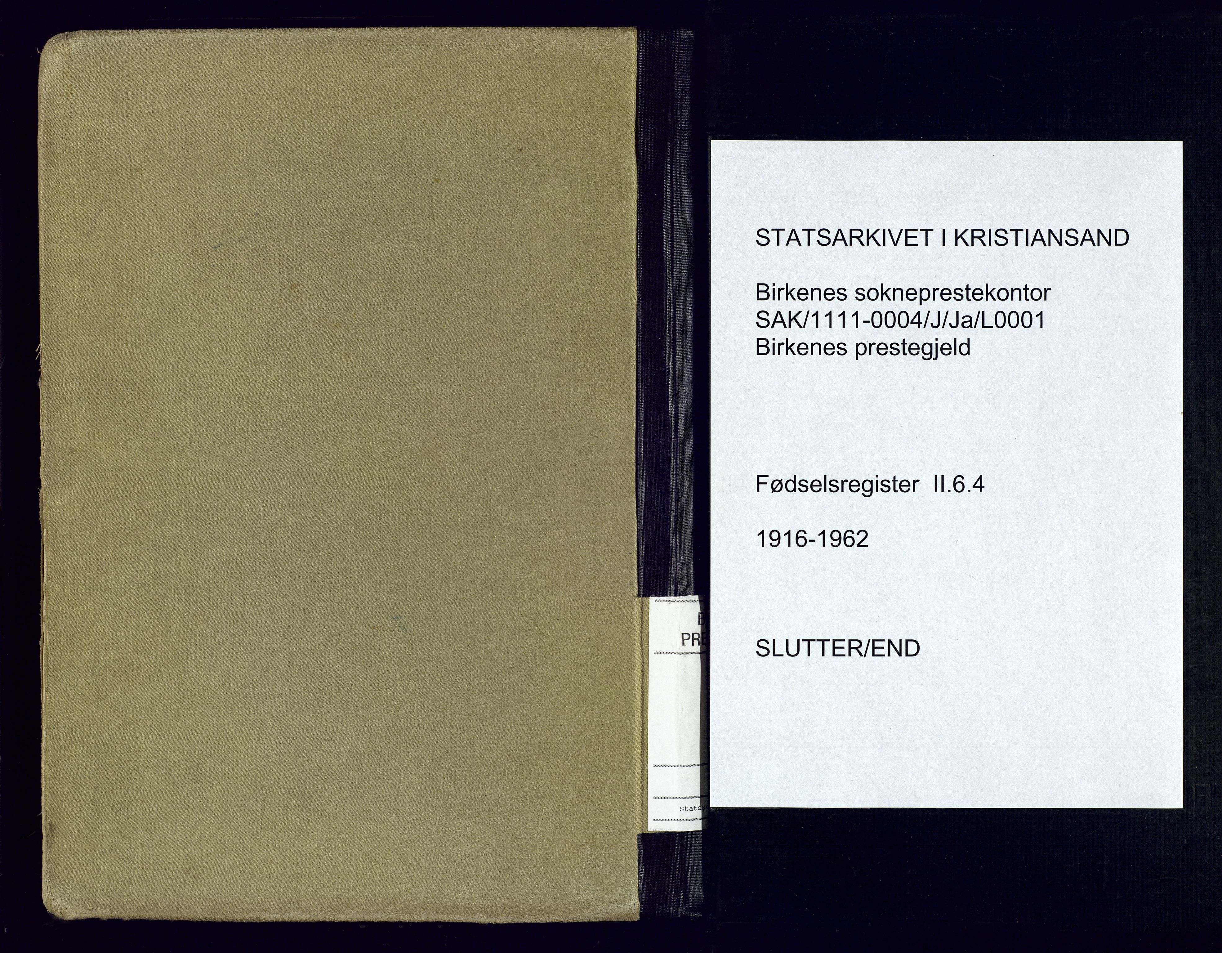 Birkenes sokneprestkontor, AV/SAK-1111-0004/J/Ja/L0001: Birth register no. II.6.4, 1916-1962