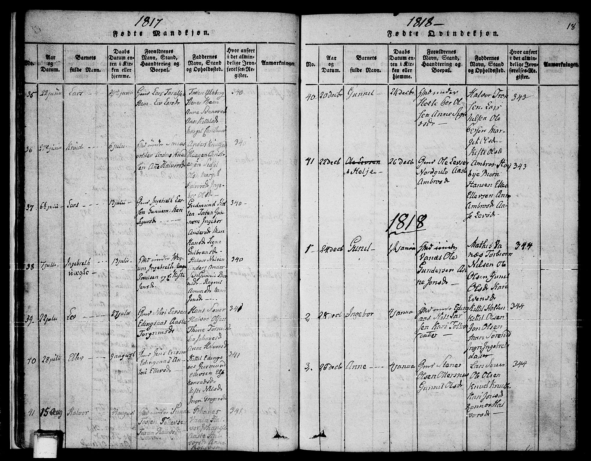 Sauherad kirkebøker, SAKO/A-298/F/Fa/L0005: Parish register (official) no. I 5, 1815-1829, p. 18