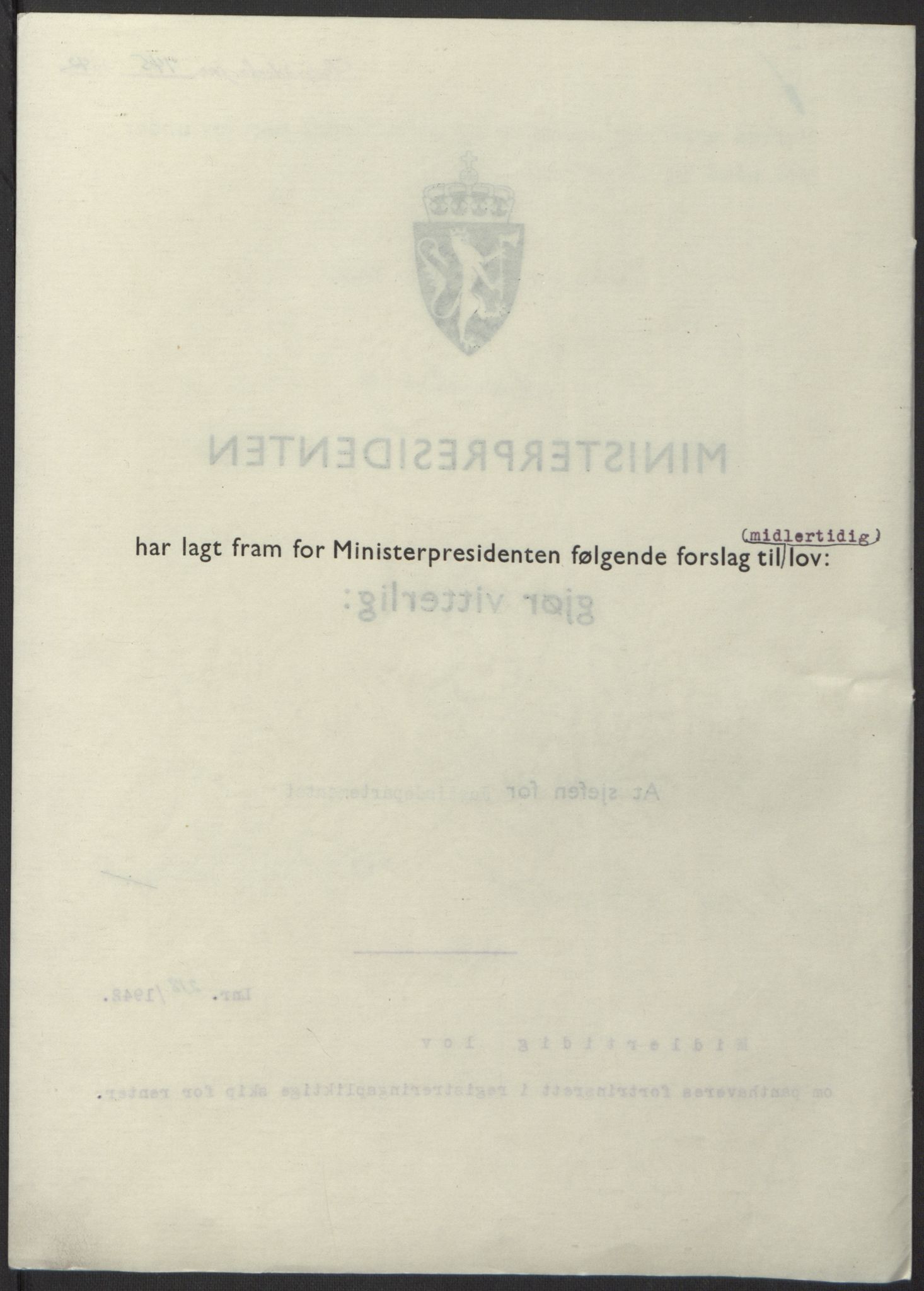 NS-administrasjonen 1940-1945 (Statsrådsekretariatet, de kommisariske statsråder mm), RA/S-4279/D/Db/L0098: Lover II, 1942, p. 509