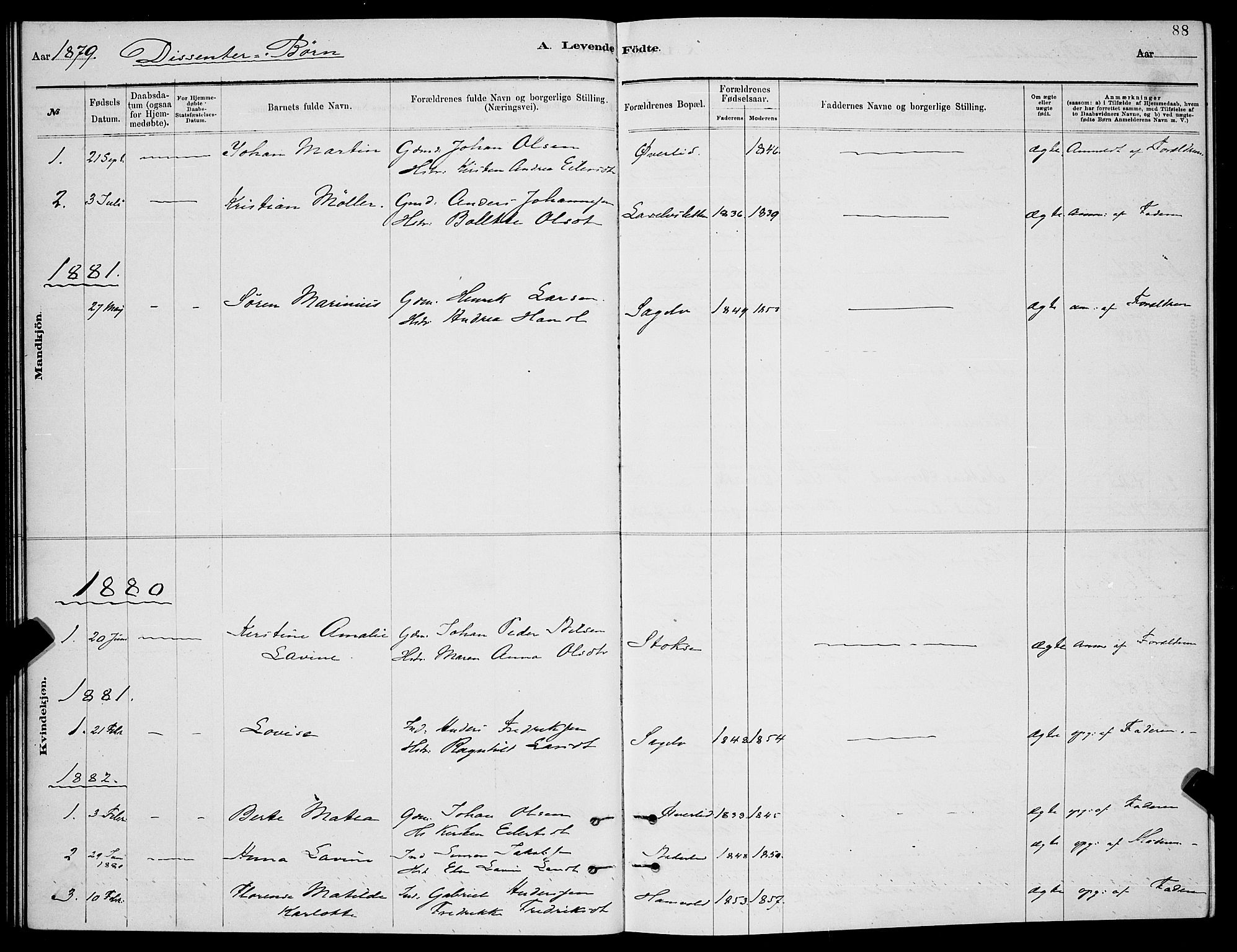Balsfjord sokneprestembete, SATØ/S-1303/G/Ga/L0007klokker: Parish register (copy) no. 7, 1878-1889, p. 88