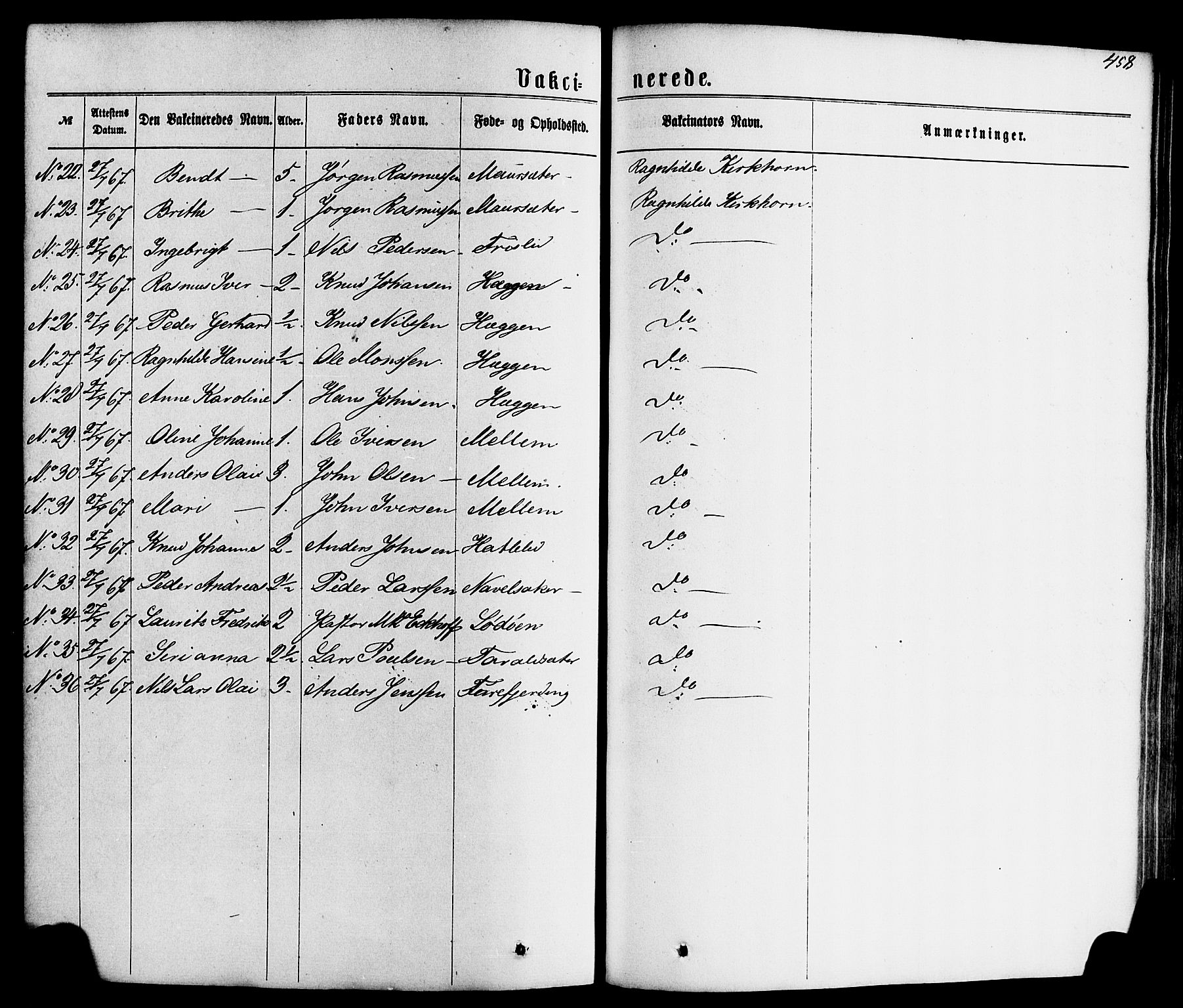 Hornindal sokneprestembete, SAB/A-82401/H/Haa/Haaa/L0002: Parish register (official) no. A 2, 1867-1884, p. 458