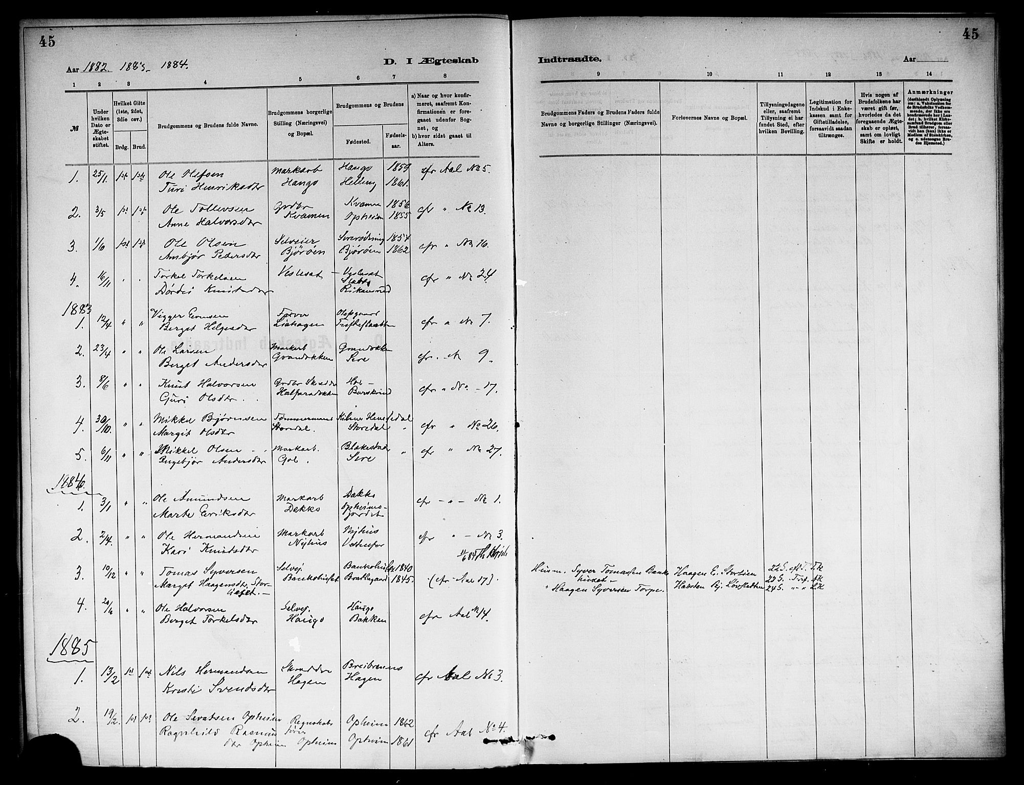 Ål kirkebøker, AV/SAKO-A-249/F/Fb/L0001: Parish register (official) no. II 1, 1882-1899, p. 45