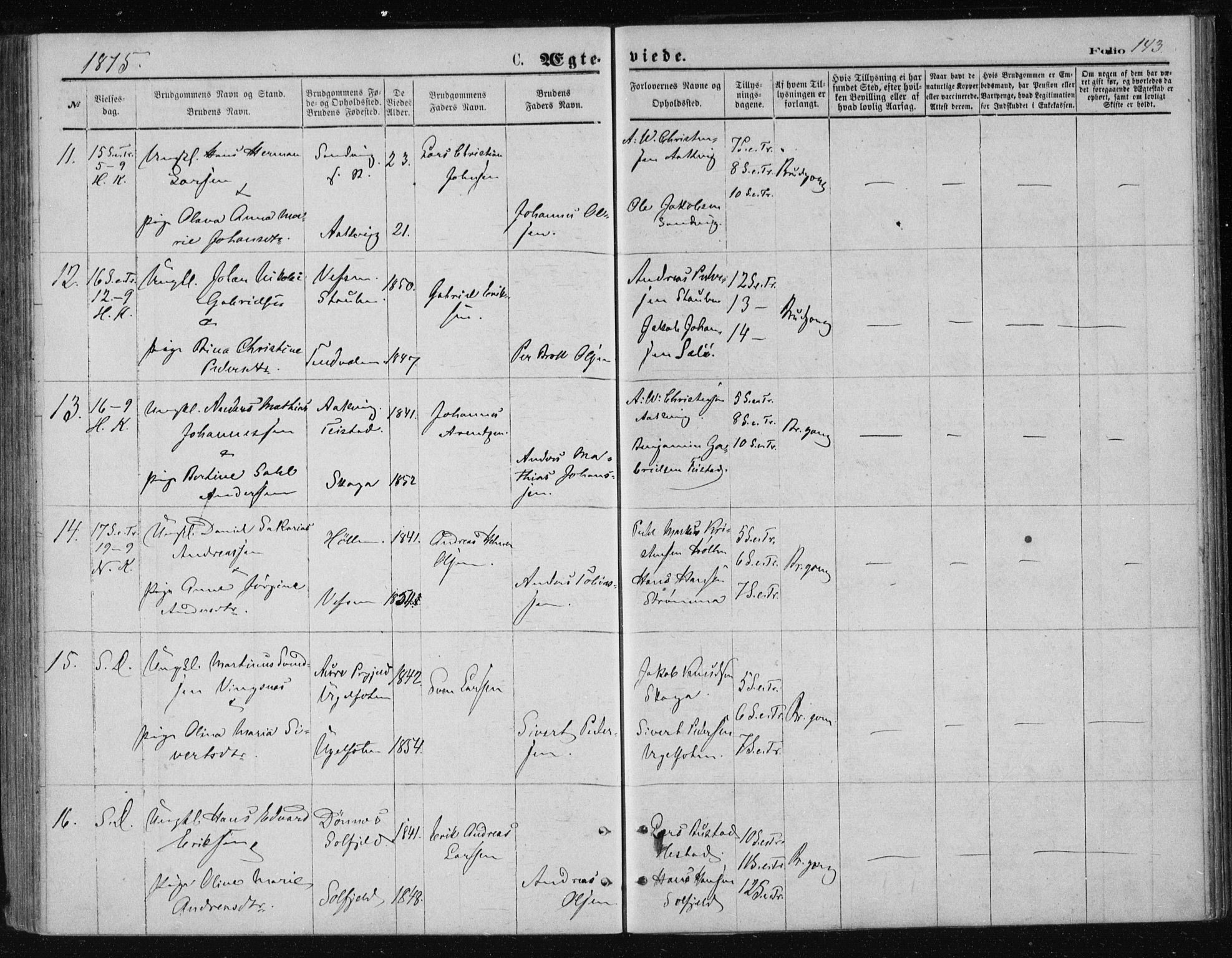 Ministerialprotokoller, klokkerbøker og fødselsregistre - Nordland, AV/SAT-A-1459/834/L0506: Parish register (official) no. 834A04, 1872-1878, p. 143