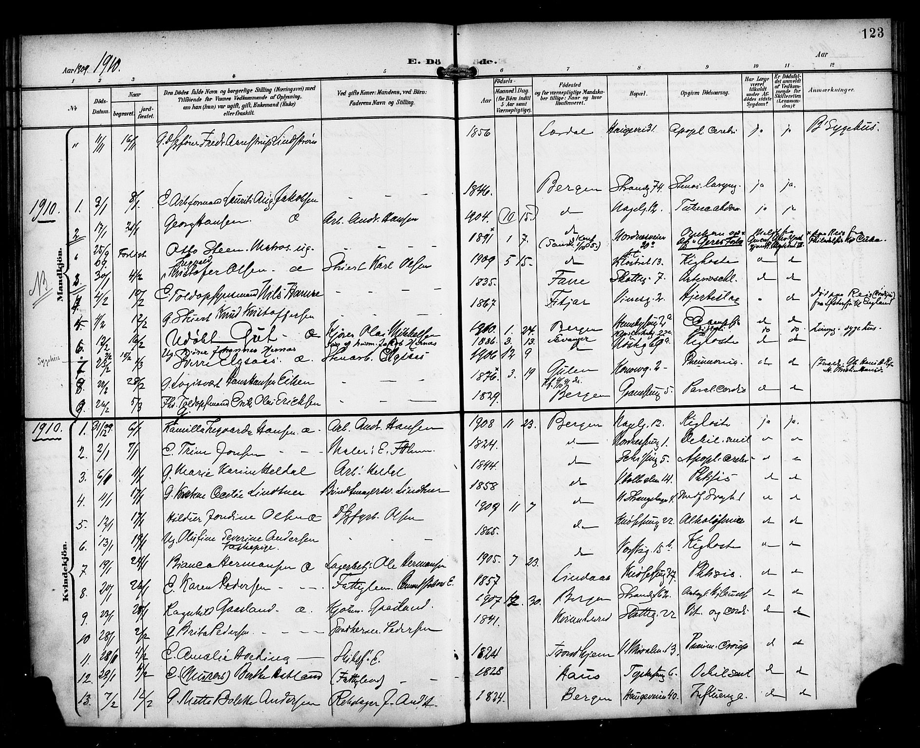 Nykirken Sokneprestembete, AV/SAB-A-77101/H/Haa/L0045: Parish register (official) no. E 5, 1899-1917, p. 123