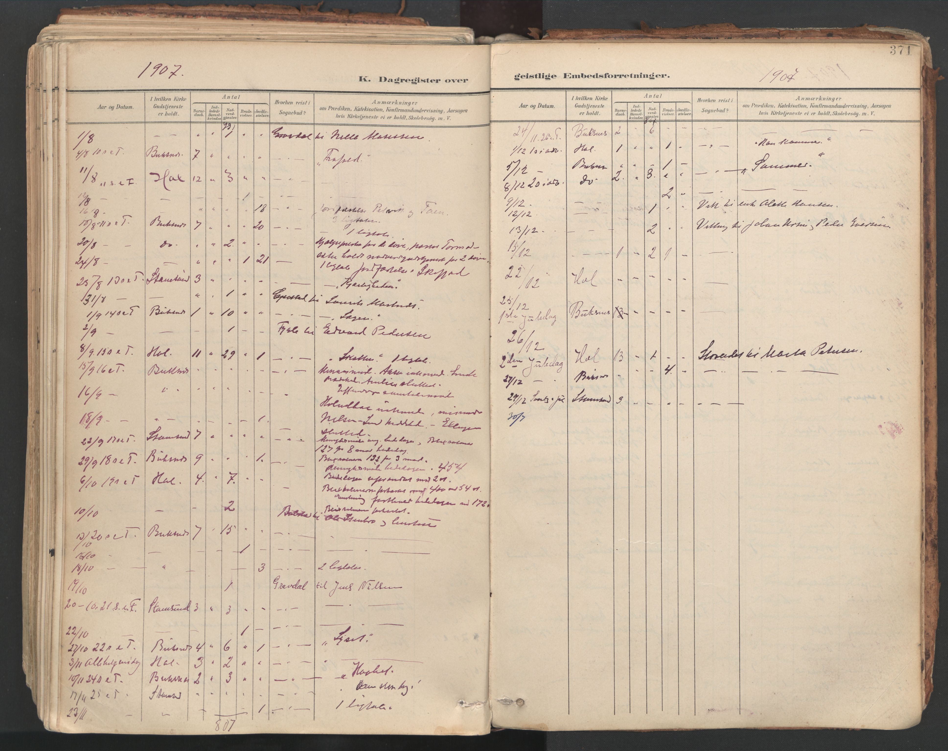 Ministerialprotokoller, klokkerbøker og fødselsregistre - Nordland, AV/SAT-A-1459/881/L1154: Parish register (official) no. 881A07, 1907-1918, p. 371