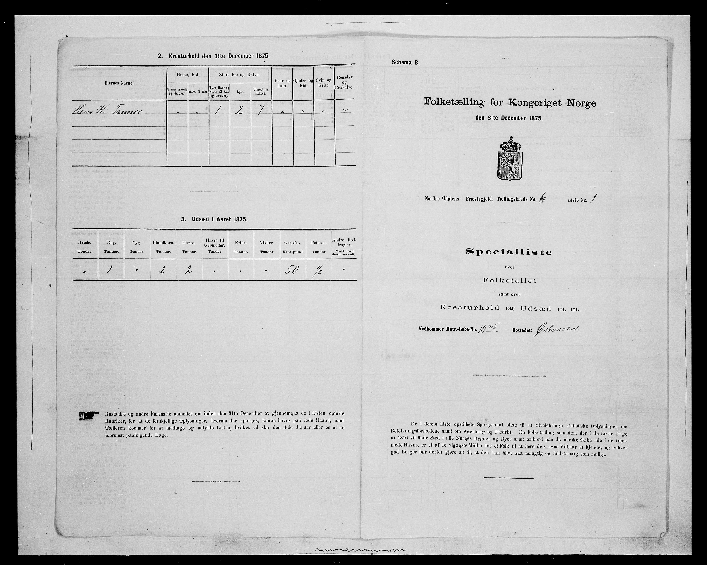 SAH, 1875 census for 0418P Nord-Odal, 1875, p. 941