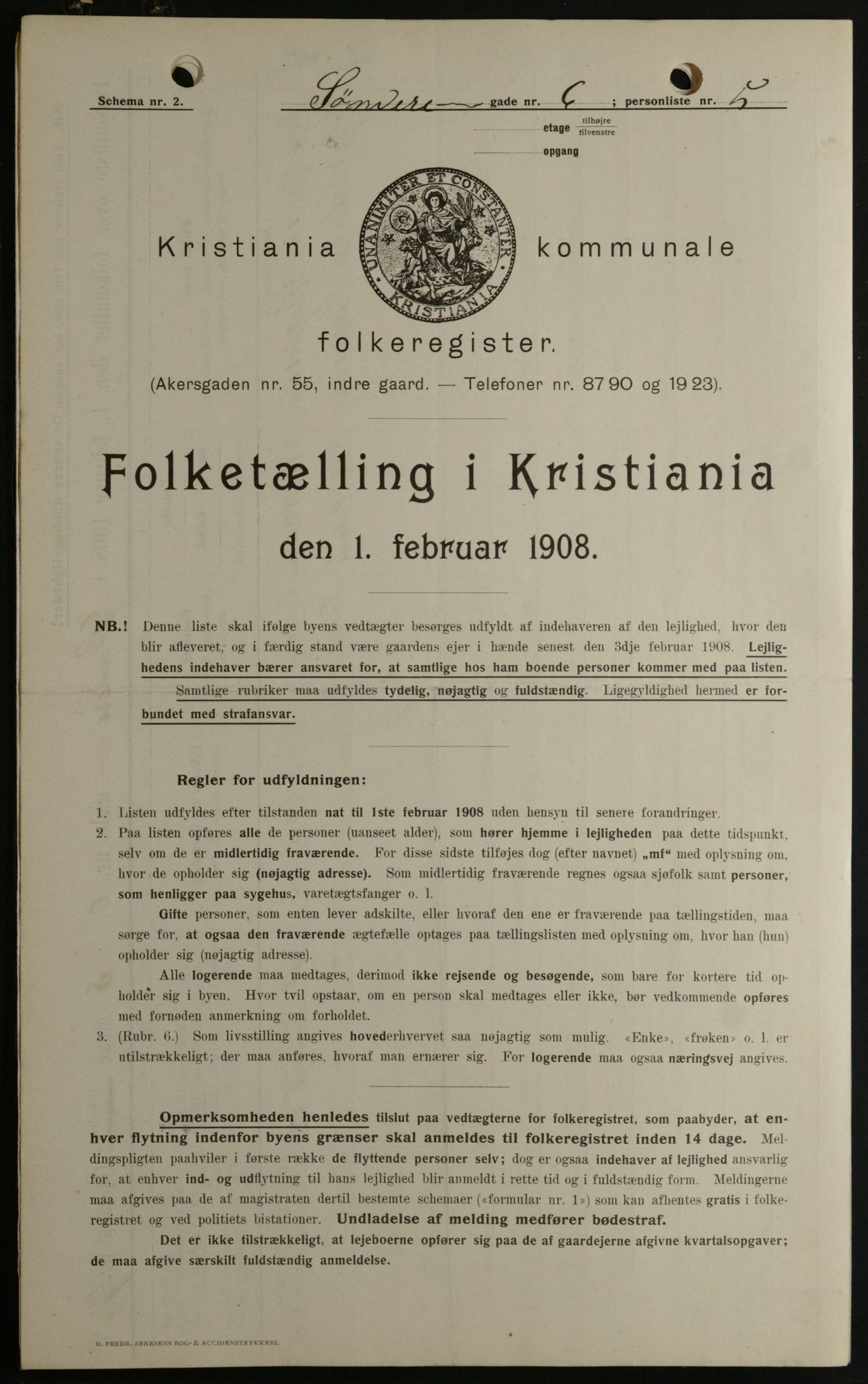 OBA, Municipal Census 1908 for Kristiania, 1908, p. 95594
