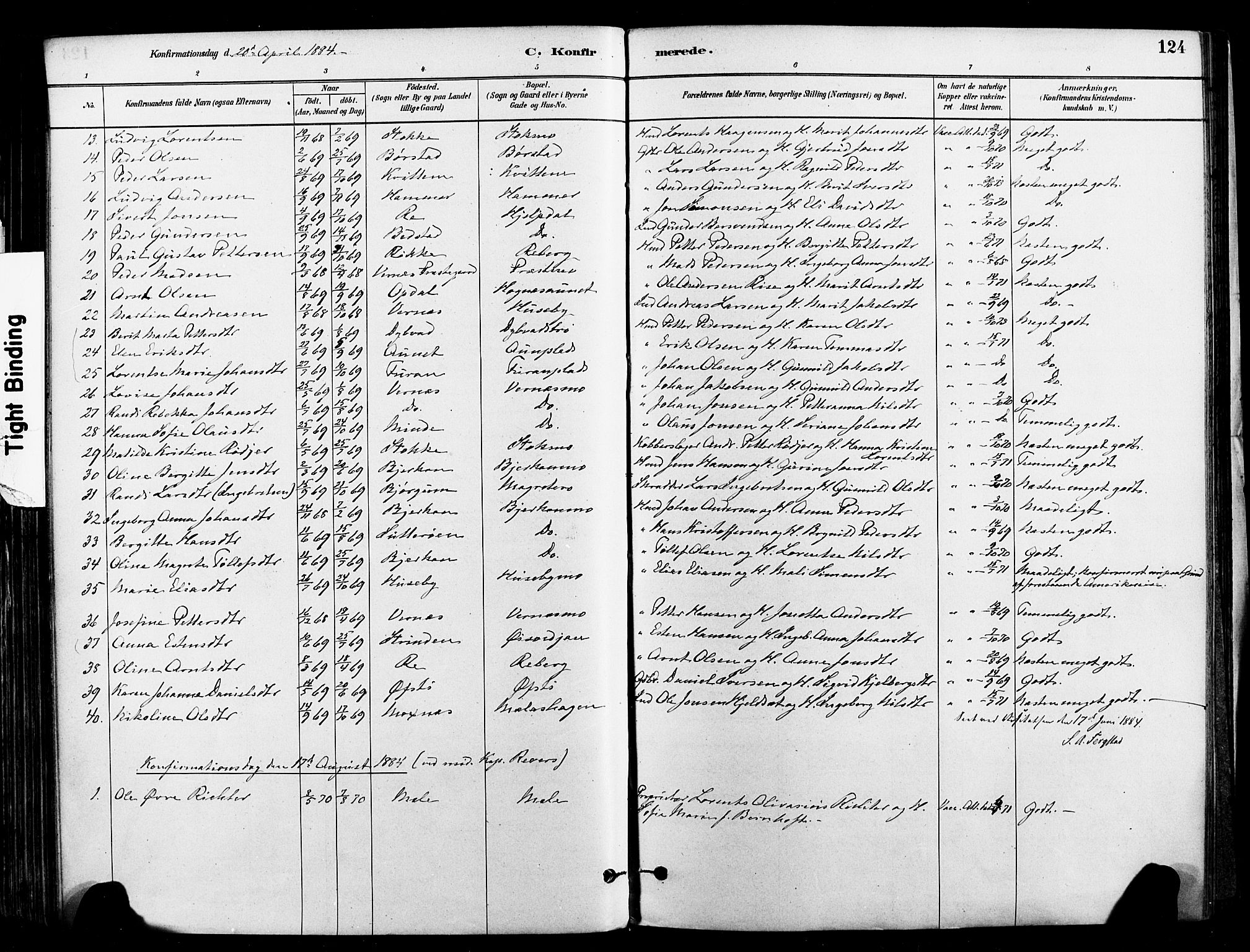 Ministerialprotokoller, klokkerbøker og fødselsregistre - Nord-Trøndelag, SAT/A-1458/709/L0077: Parish register (official) no. 709A17, 1880-1895, p. 124