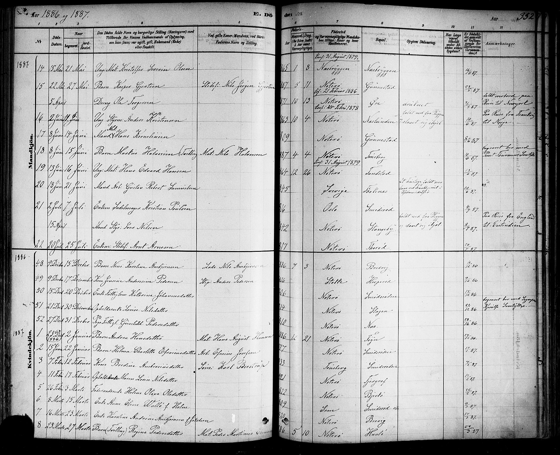 Nøtterøy kirkebøker, AV/SAKO-A-354/F/Fa/L0008: Parish register (official) no. I 8, 1878-1893, p. 352