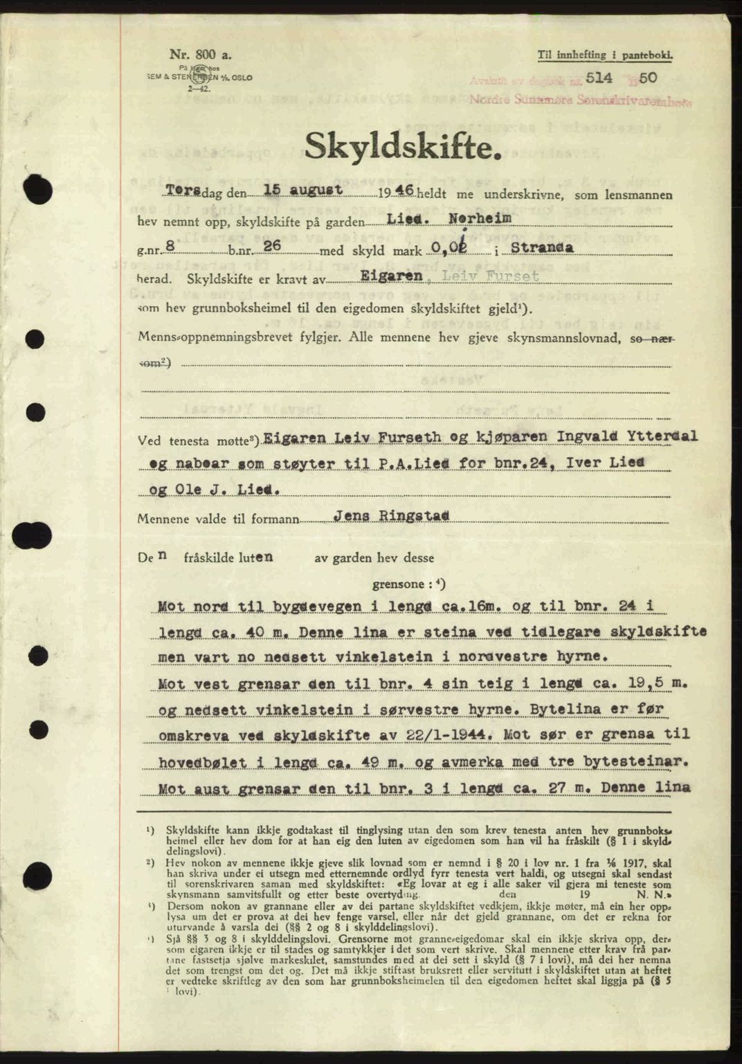 Nordre Sunnmøre sorenskriveri, AV/SAT-A-0006/1/2/2C/2Ca: Mortgage book no. A33, 1949-1950, Diary no: : 514/1950