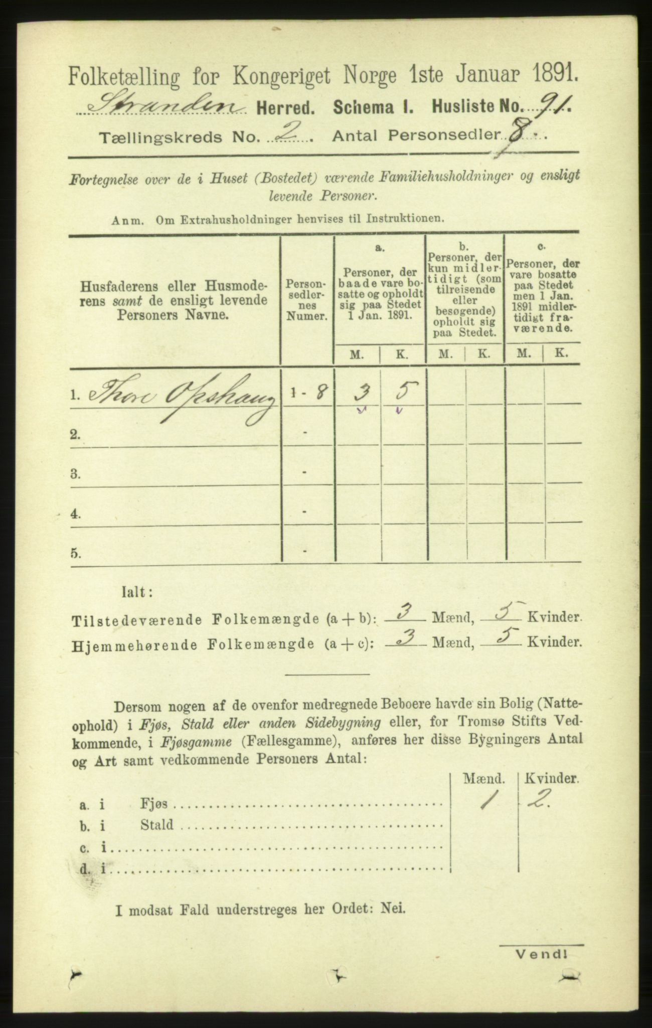 RA, 1891 census for 1525 Stranda, 1891, p. 287