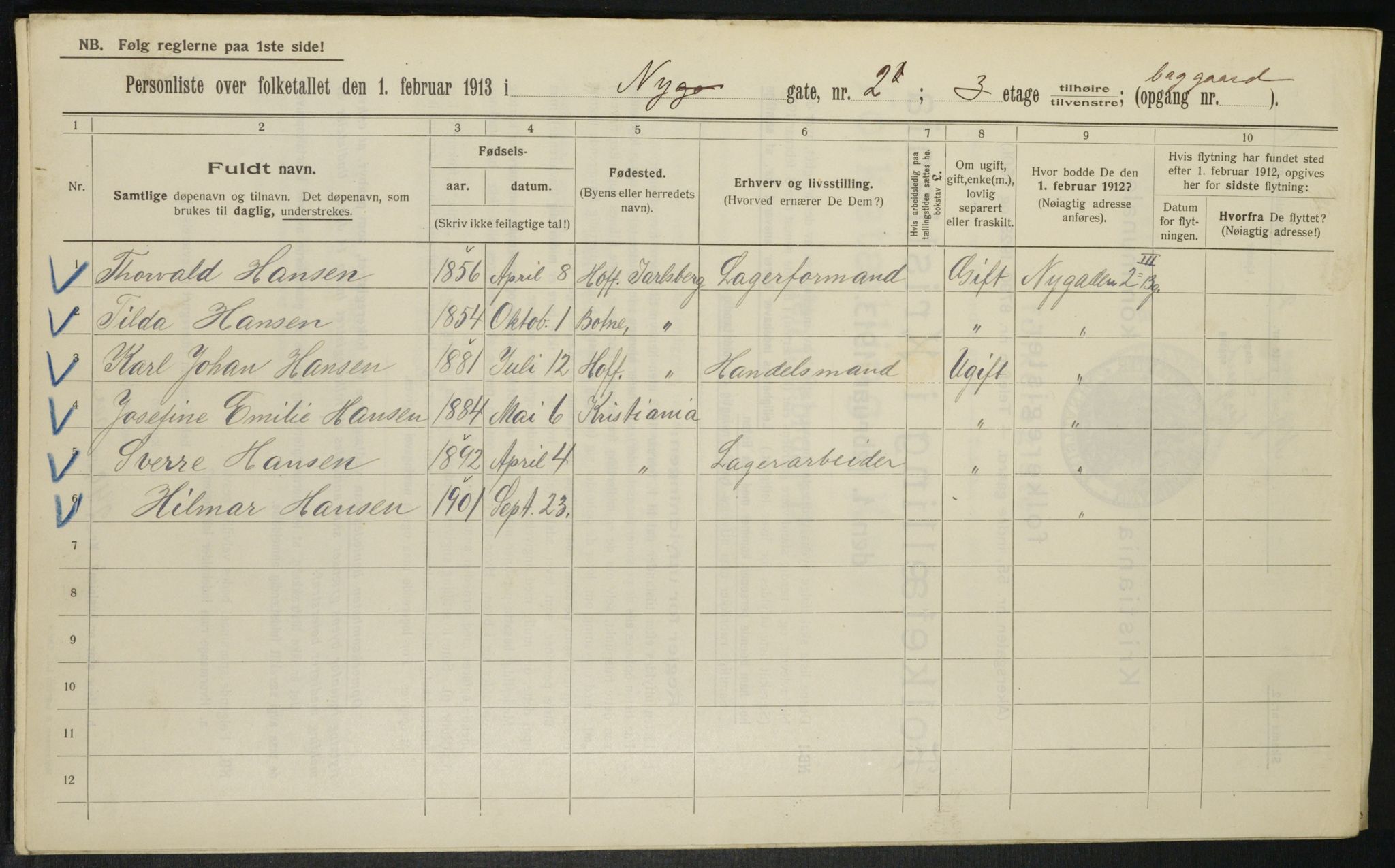 OBA, Municipal Census 1913 for Kristiania, 1913, p. 74009