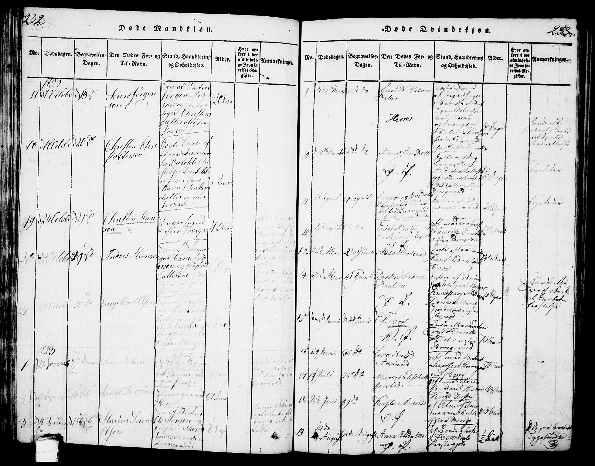 Porsgrunn kirkebøker , SAKO/A-104/G/Gb/L0001: Parish register (copy) no. II 1, 1817-1828, p. 232-233