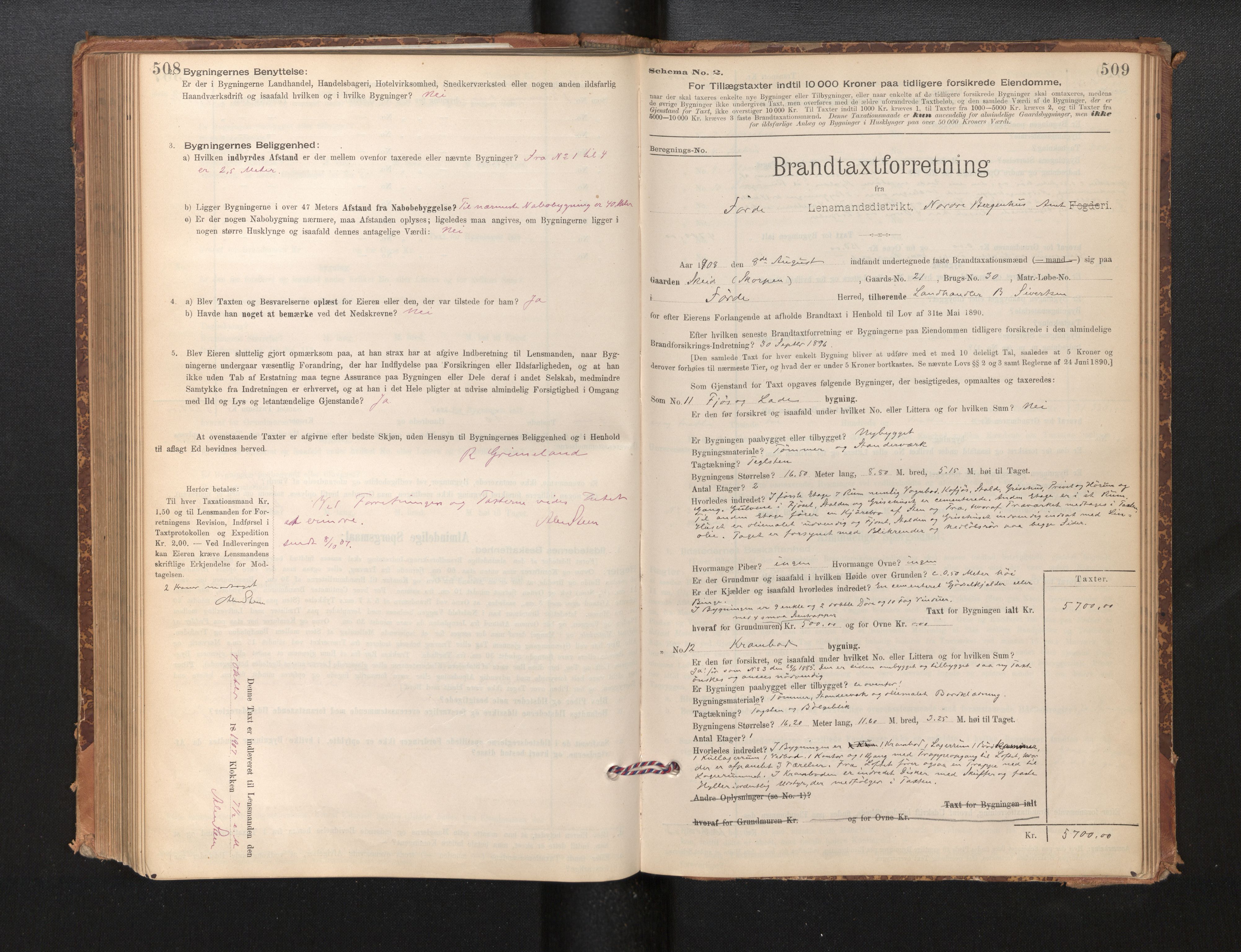 Lensmannen i Førde, SAB/A-27401/0012/L0008: Branntakstprotokoll, skjematakst, 1895-1922, p. 508-509