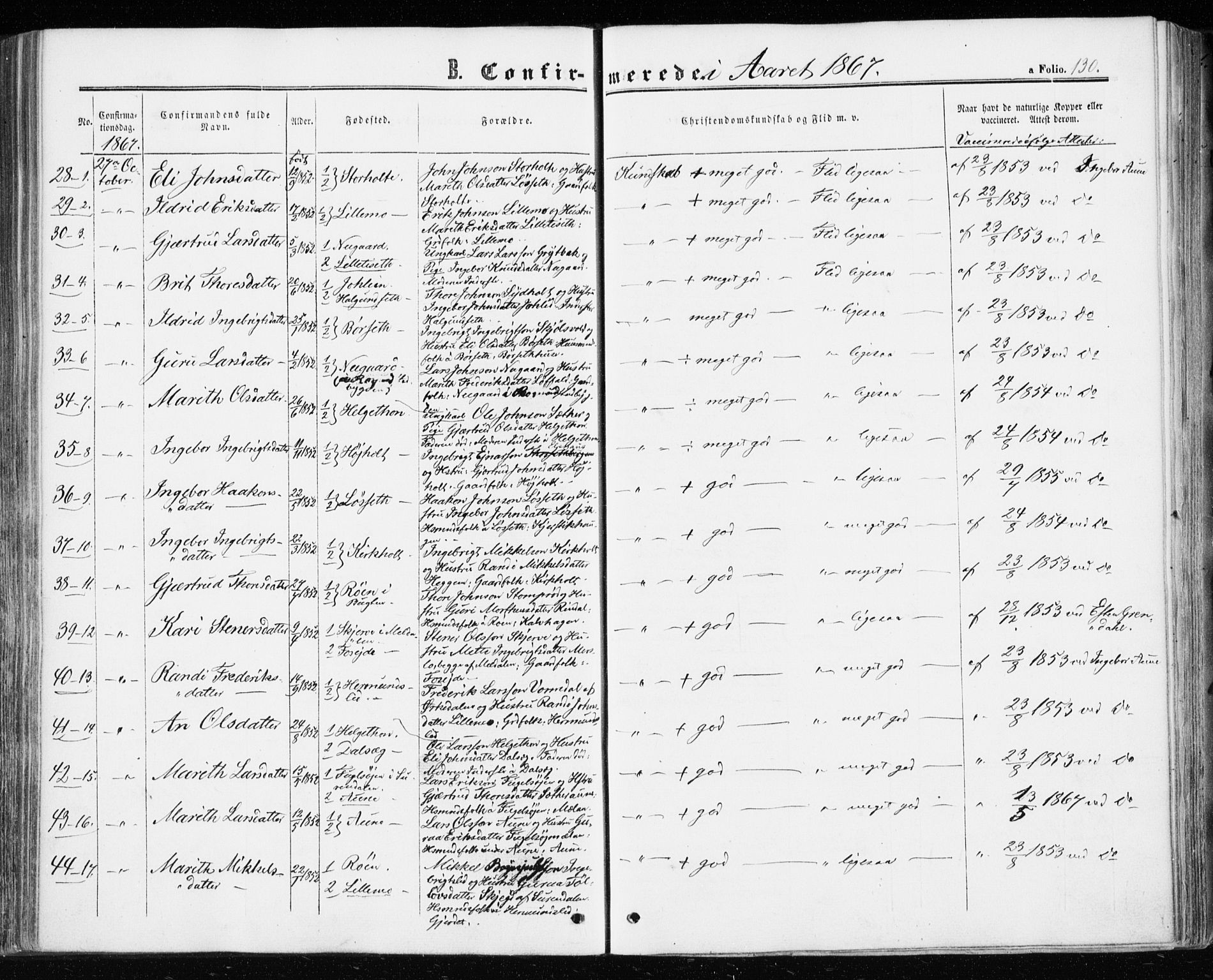 Ministerialprotokoller, klokkerbøker og fødselsregistre - Møre og Romsdal, SAT/A-1454/598/L1067: Parish register (official) no. 598A01, 1858-1871, p. 130