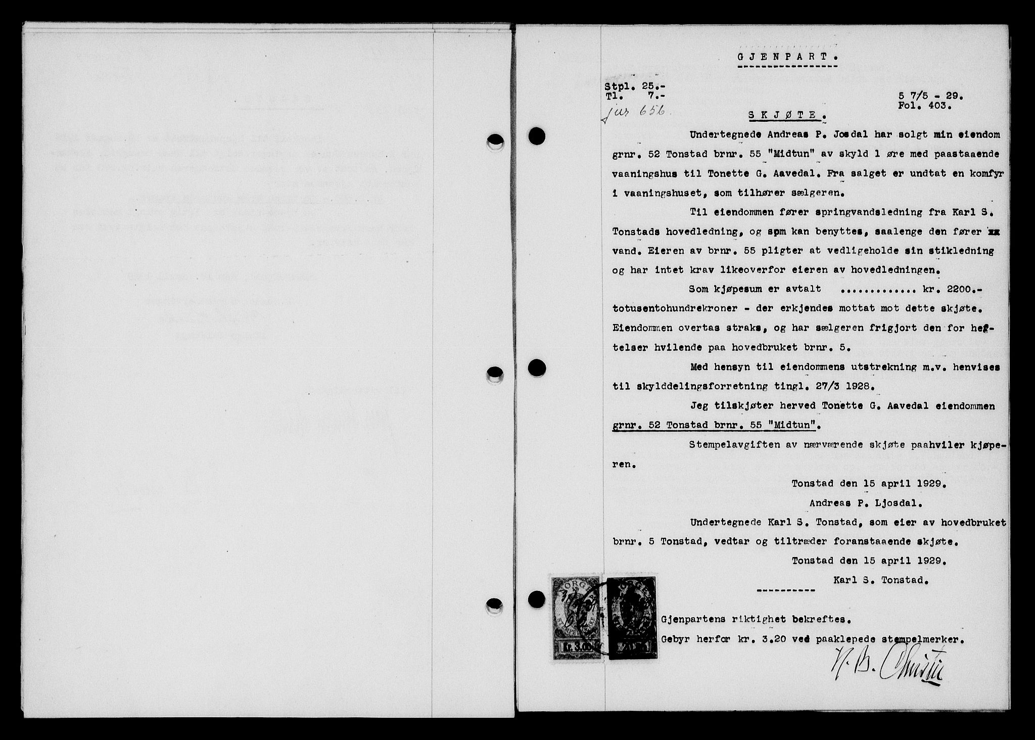 Flekkefjord sorenskriveri, SAK/1221-0001/G/Gb/Gba/L0045: Mortgage book no. 43, 1929-1930, Deed date: 07.05.1929