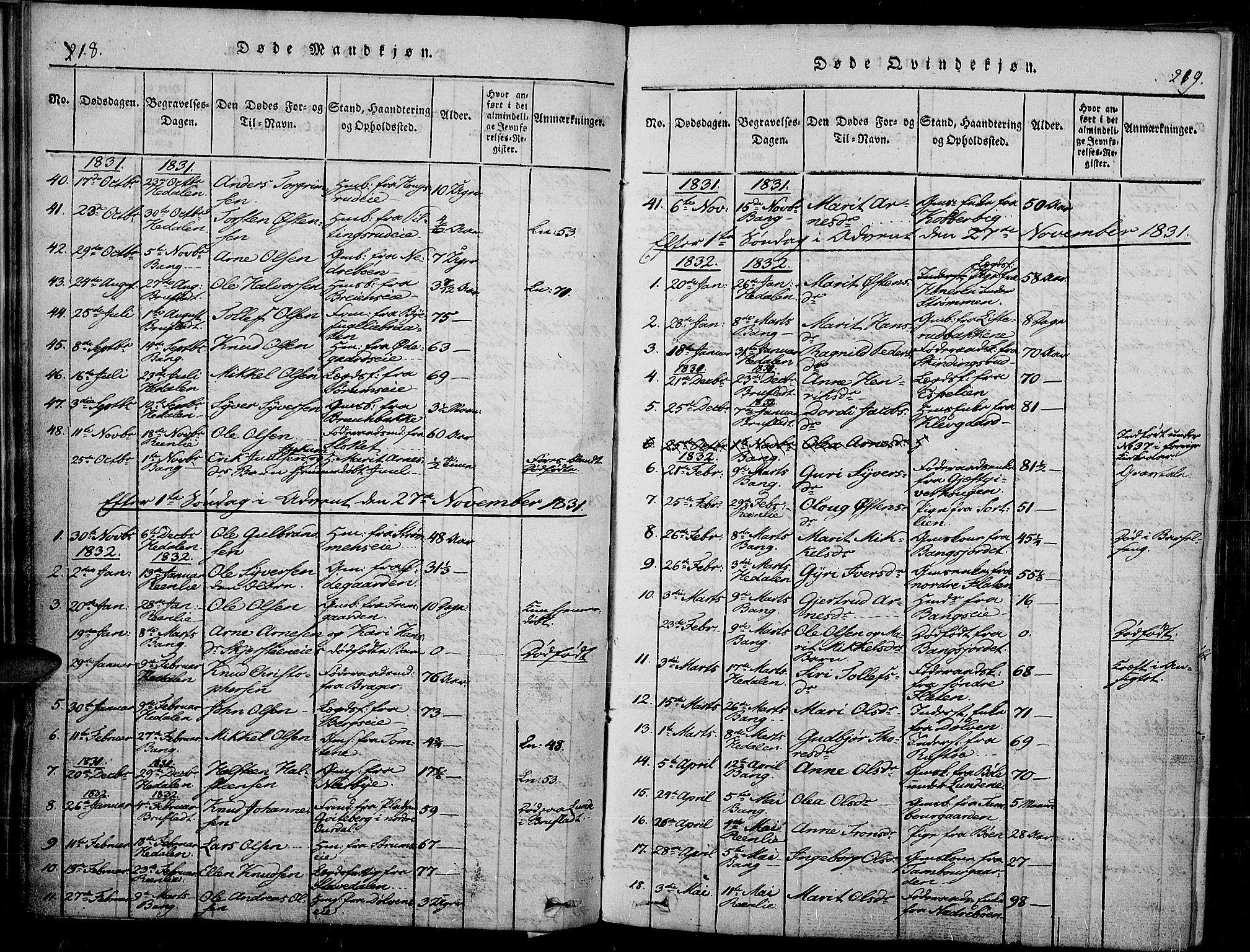 Sør-Aurdal prestekontor, SAH/PREST-128/H/Ha/Haa/L0003: Parish register (official) no. 3, 1825-1840, p. 218-219