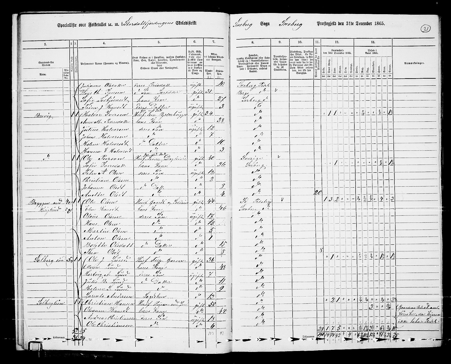 RA, 1865 census for Skjeberg, 1865, p. 19