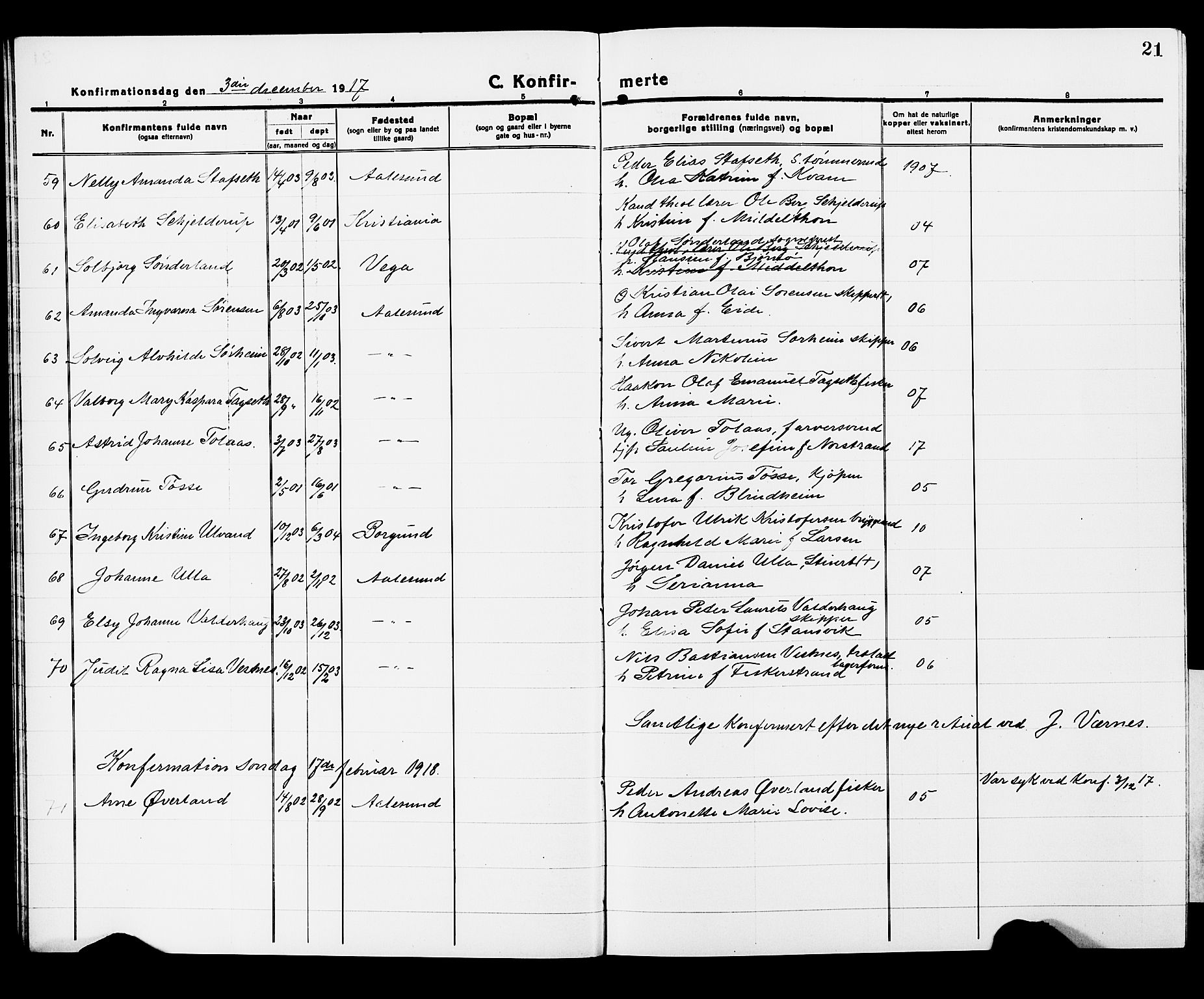 Ministerialprotokoller, klokkerbøker og fødselsregistre - Møre og Romsdal, AV/SAT-A-1454/529/L0472: Parish register (copy) no. 529C09, 1917-1929, p. 21