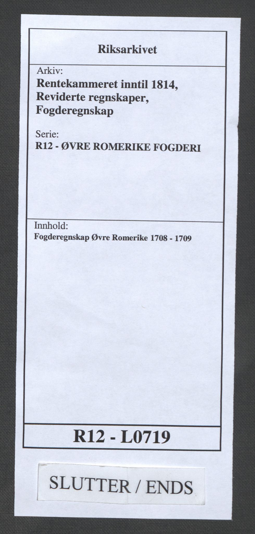 Rentekammeret inntil 1814, Reviderte regnskaper, Fogderegnskap, AV/RA-EA-4092/R12/L0719: Fogderegnskap Øvre Romerike, 1708-1709, p. 391