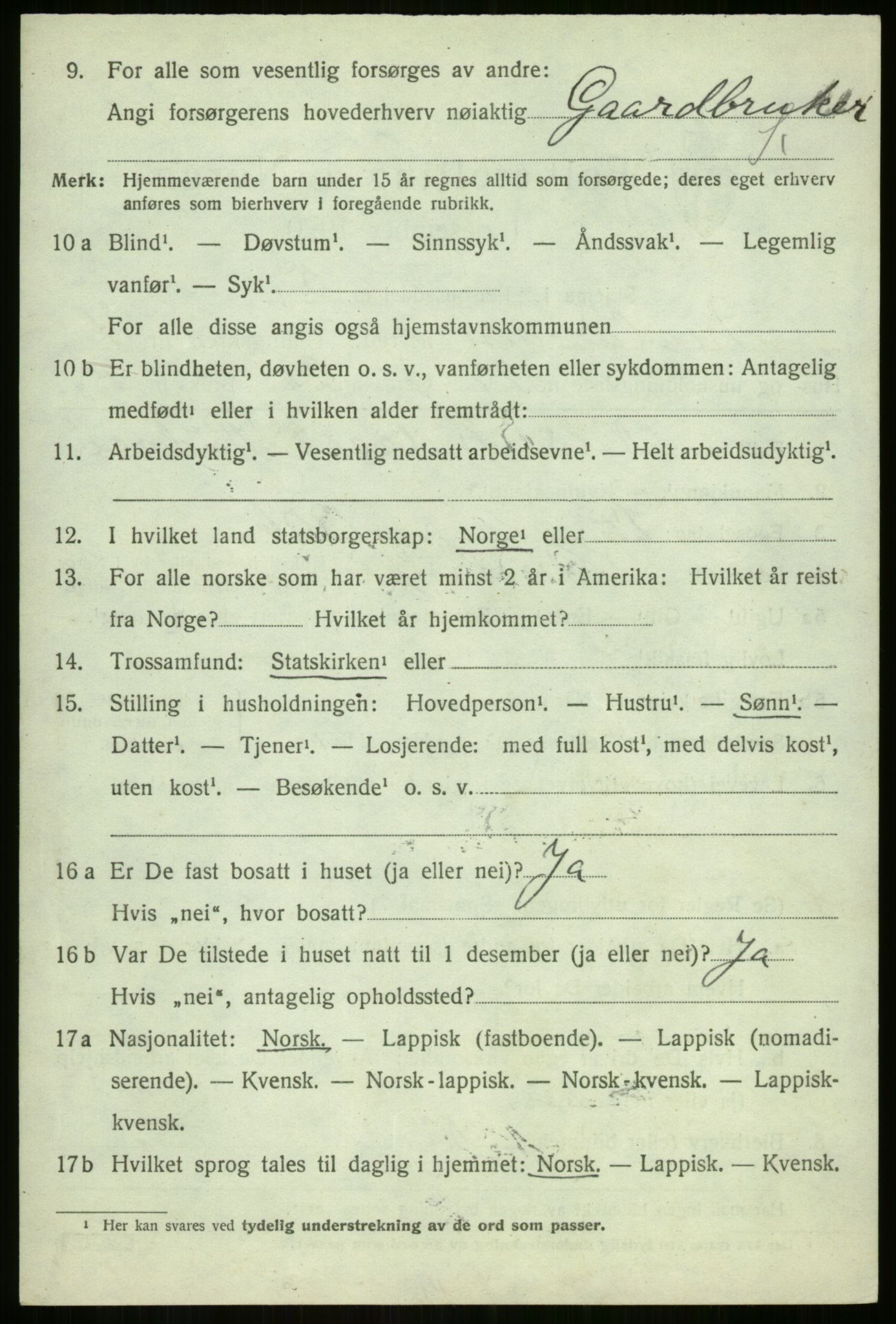 SATØ, 1920 census for Malangen, 1920, p. 3120