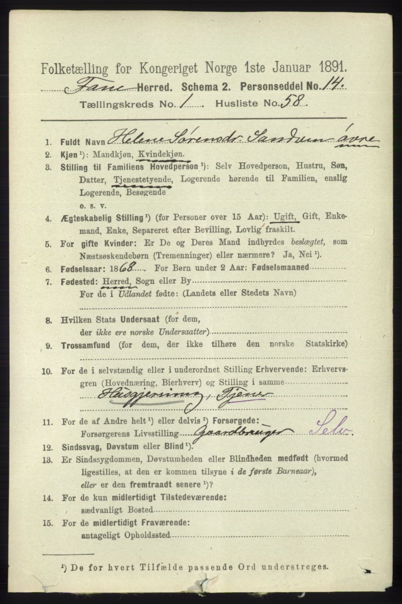 RA, 1891 census for 1249 Fana, 1891, p. 509