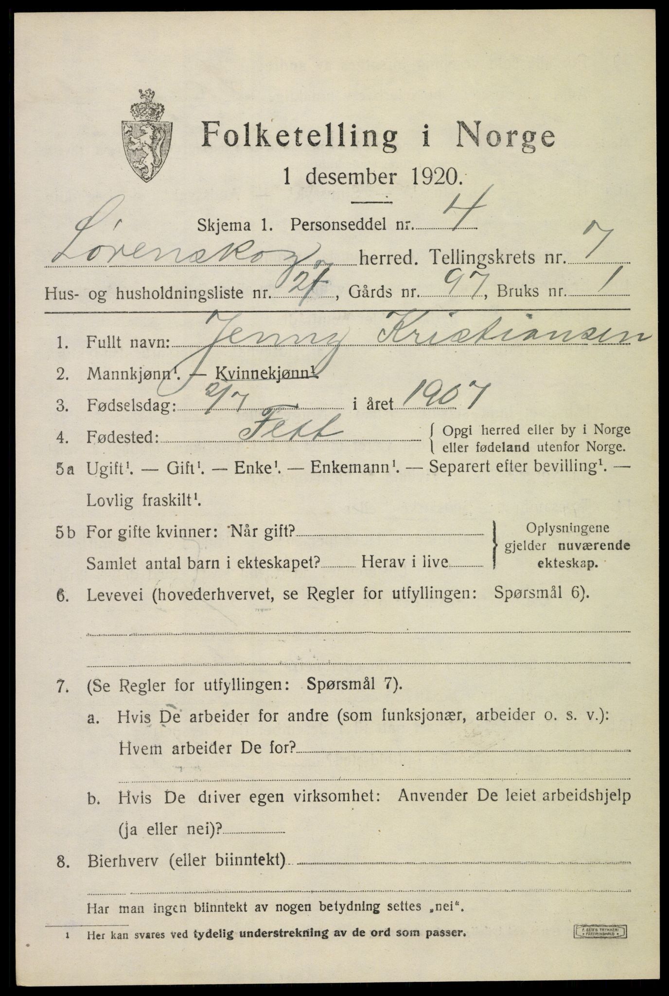 SAO, 1920 census for Lørenskog, 1920, p. 6108