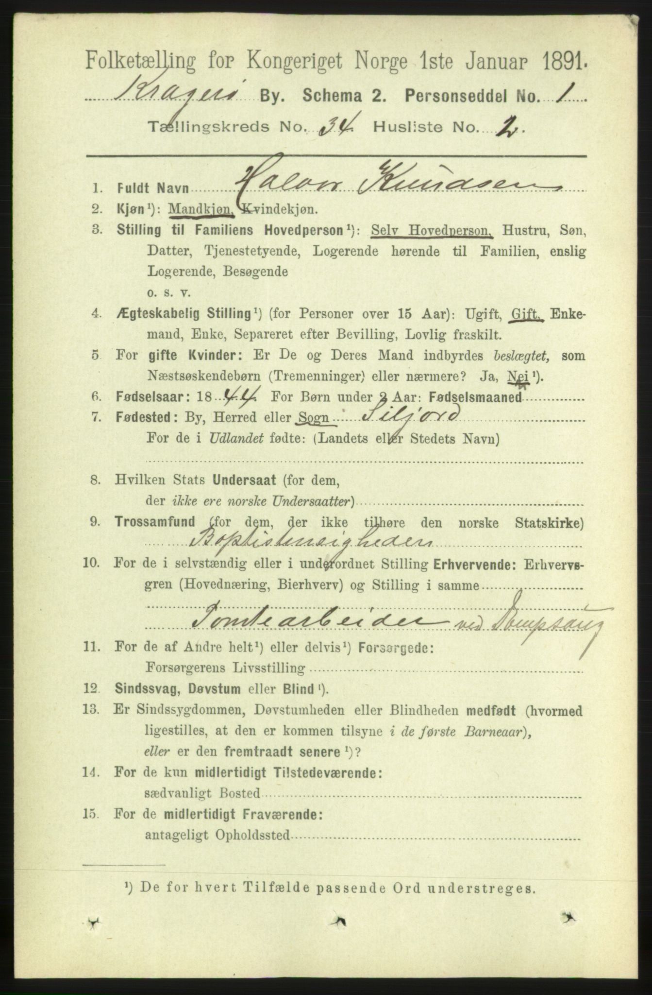 RA, 1891 census for 0801 Kragerø, 1891, p. 6089