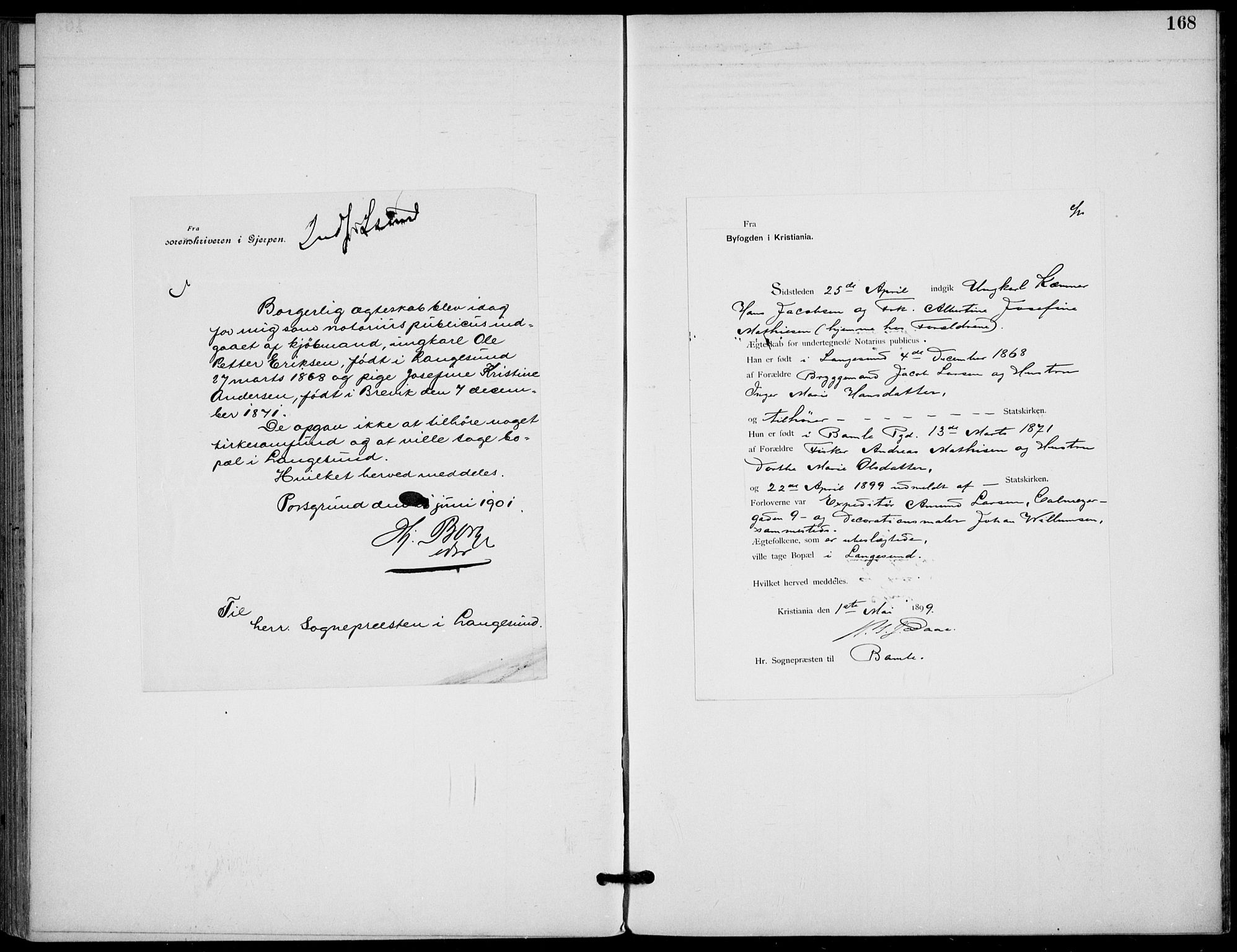 Langesund kirkebøker, SAKO/A-280/F/Fa/L0003: Parish register (official) no. 3, 1893-1907, p. 168