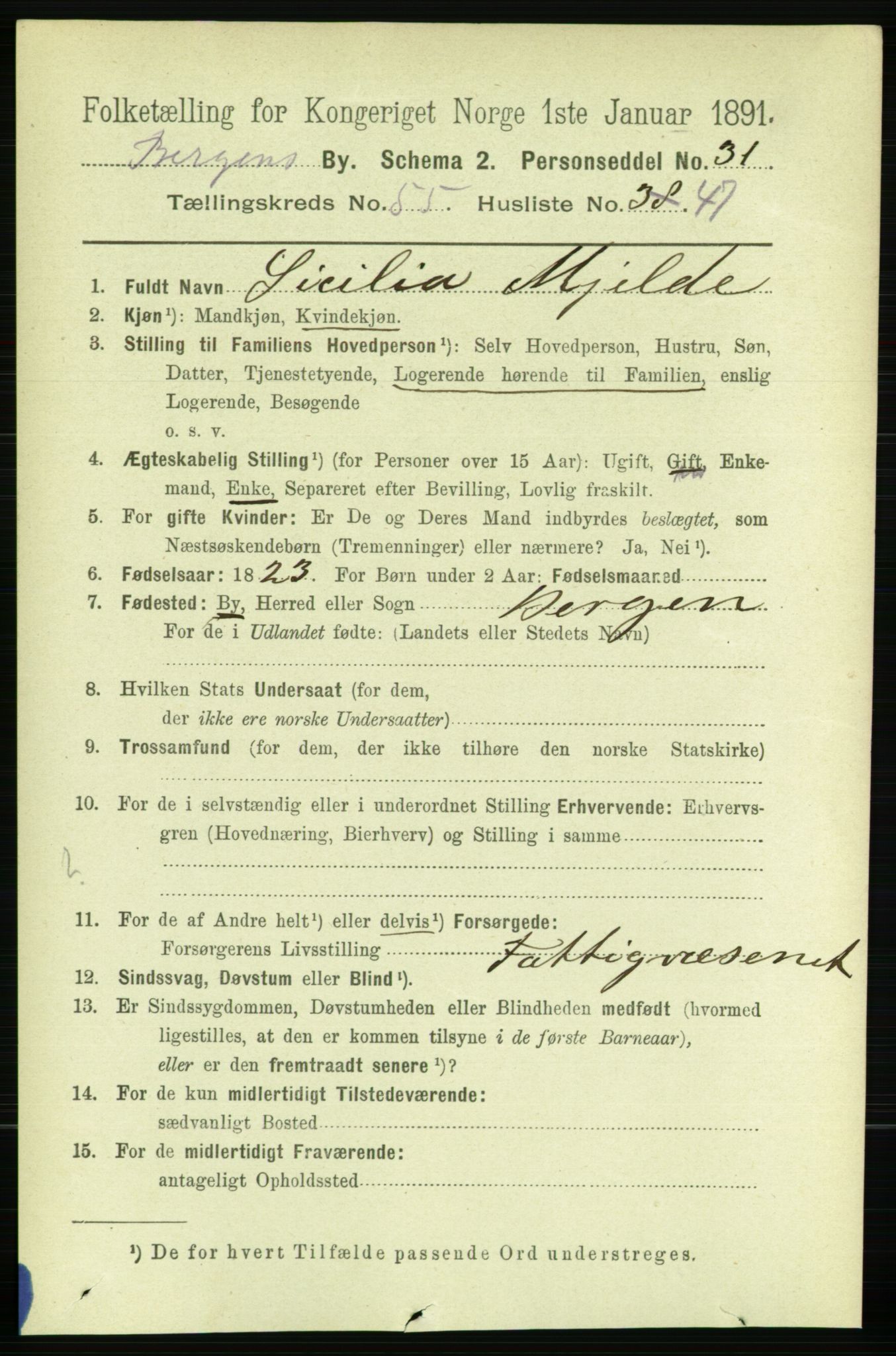 RA, 1891 Census for 1301 Bergen, 1891, p. 64403