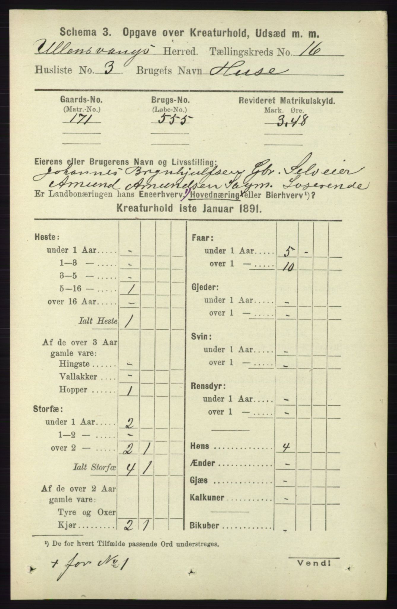 RA, 1891 census for 1230 Ullensvang, 1891, p. 8518