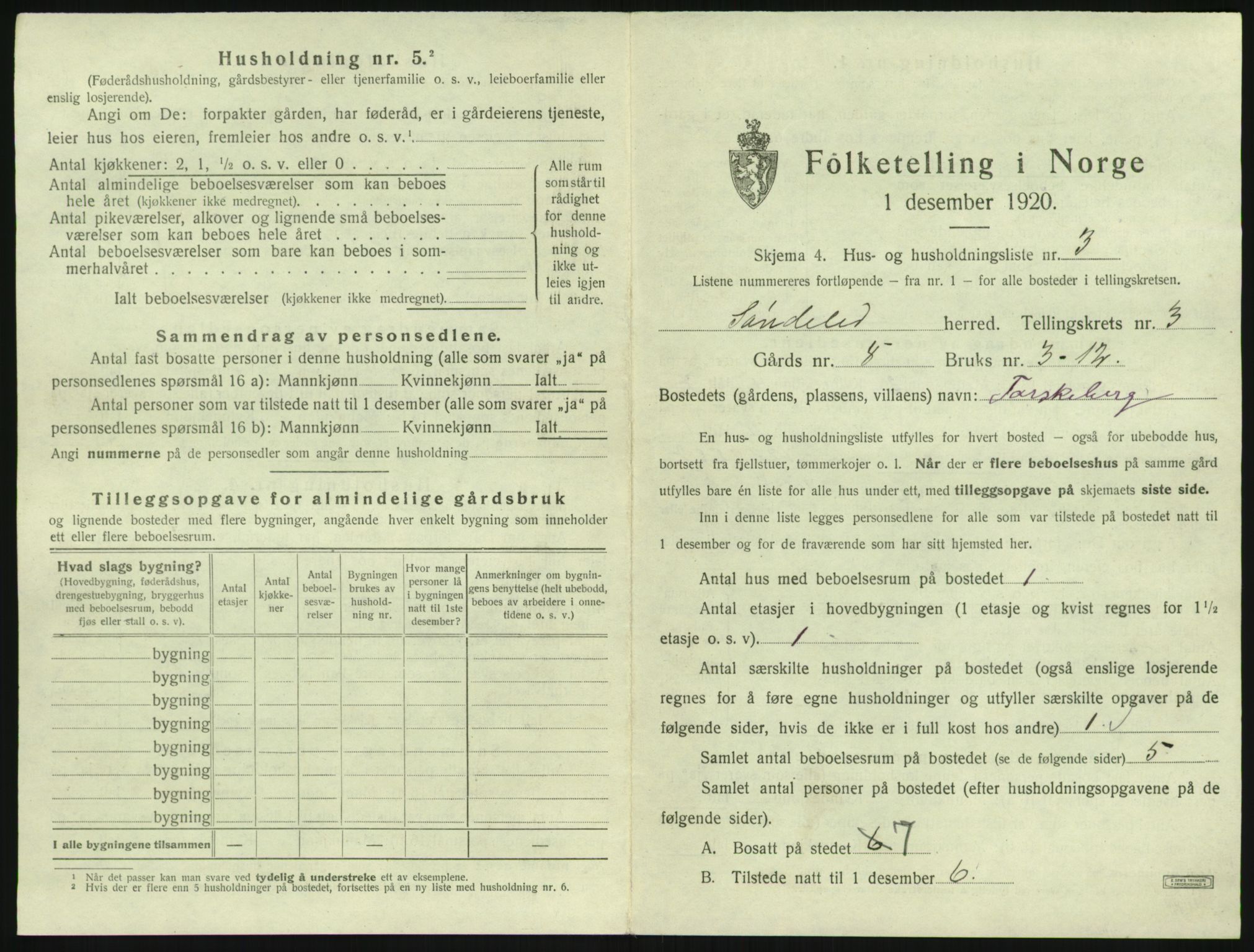 SAK, 1920 census for Søndeled, 1920, p. 307