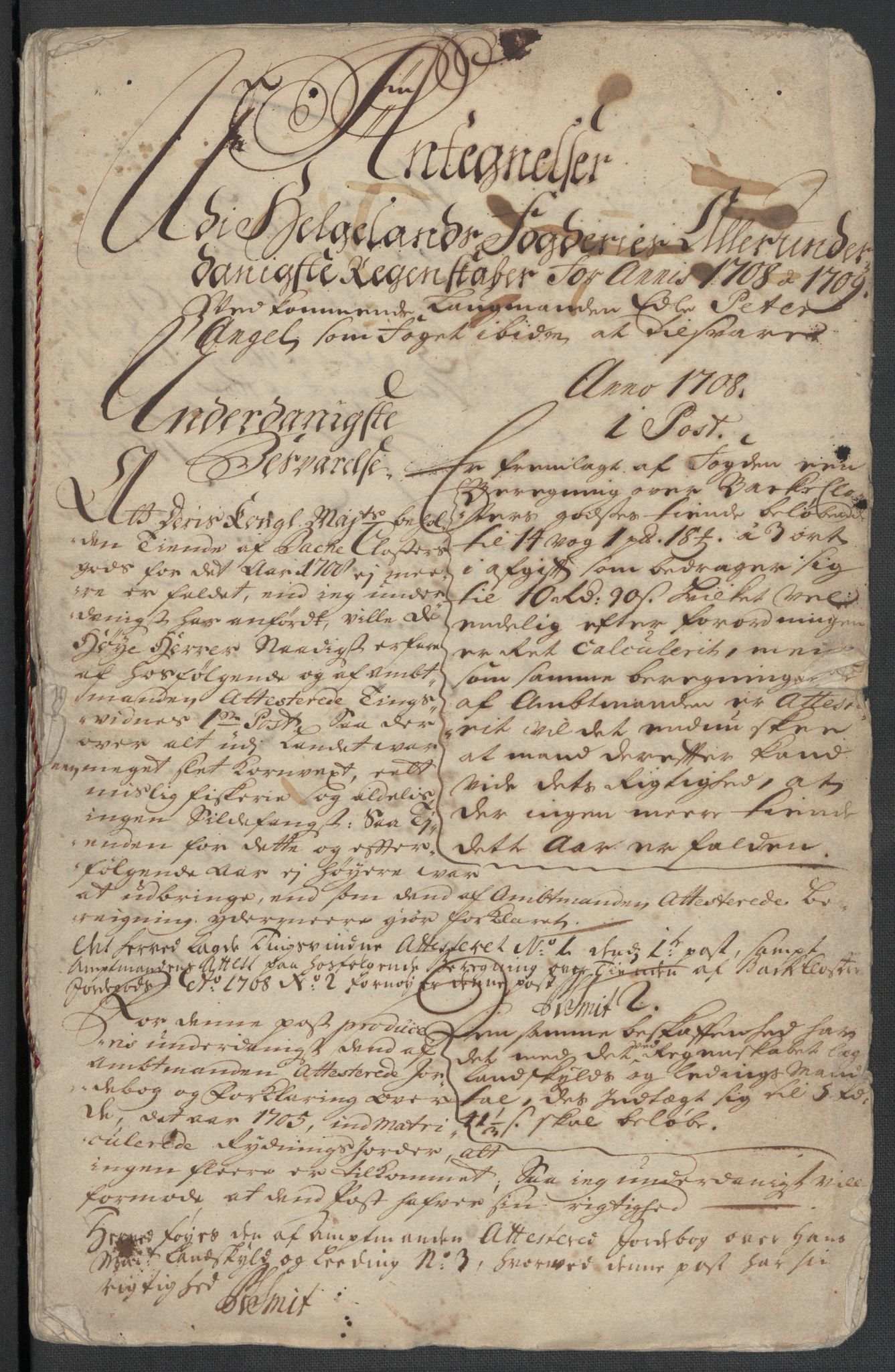Rentekammeret inntil 1814, Reviderte regnskaper, Fogderegnskap, RA/EA-4092/R65/L4510: Fogderegnskap Helgeland, 1708-1709, p. 268