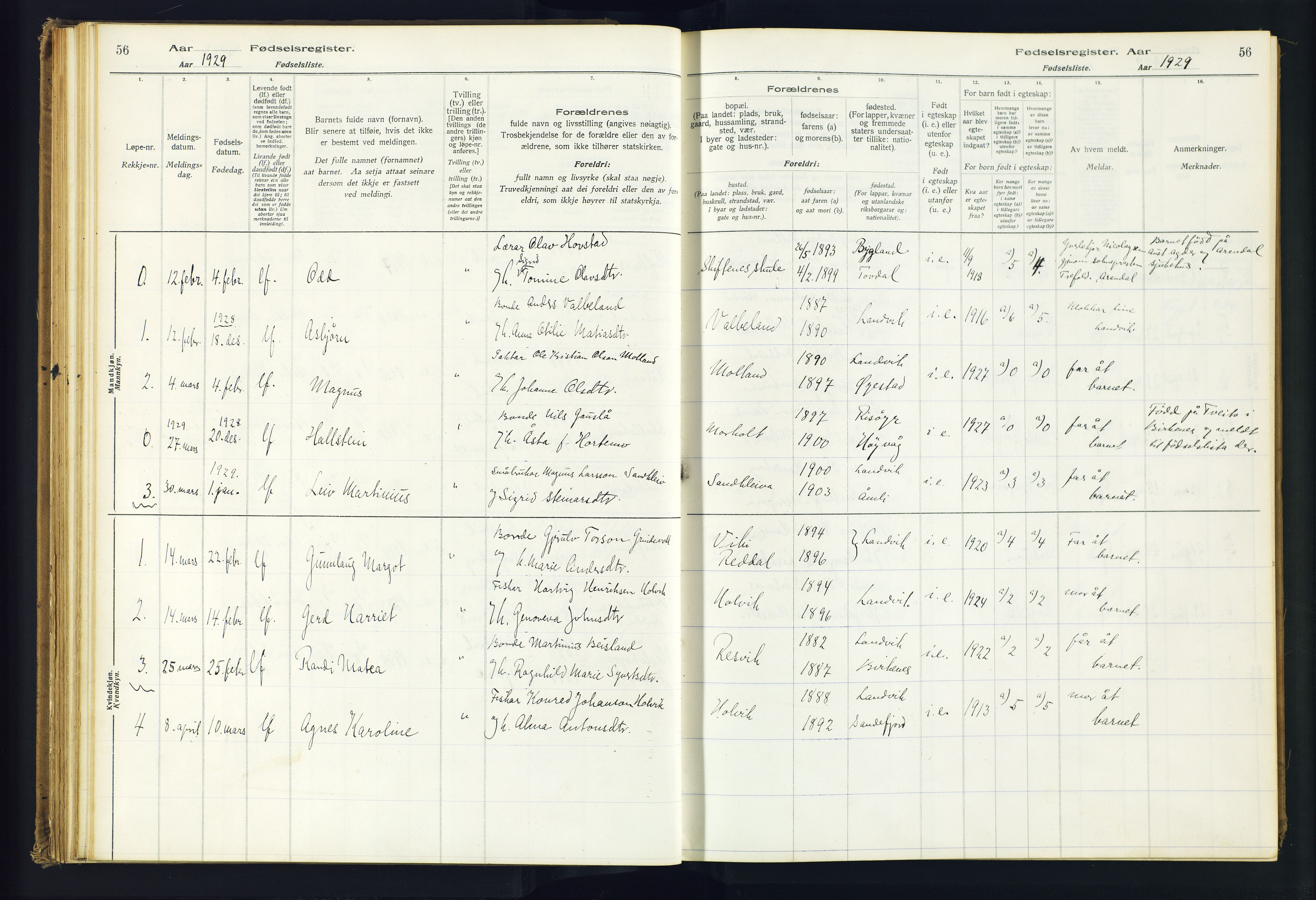 Hommedal sokneprestkontor, AV/SAK-1111-0023/J/Jd/L0001: Birth register no. 1, 1916-1962, p. 56