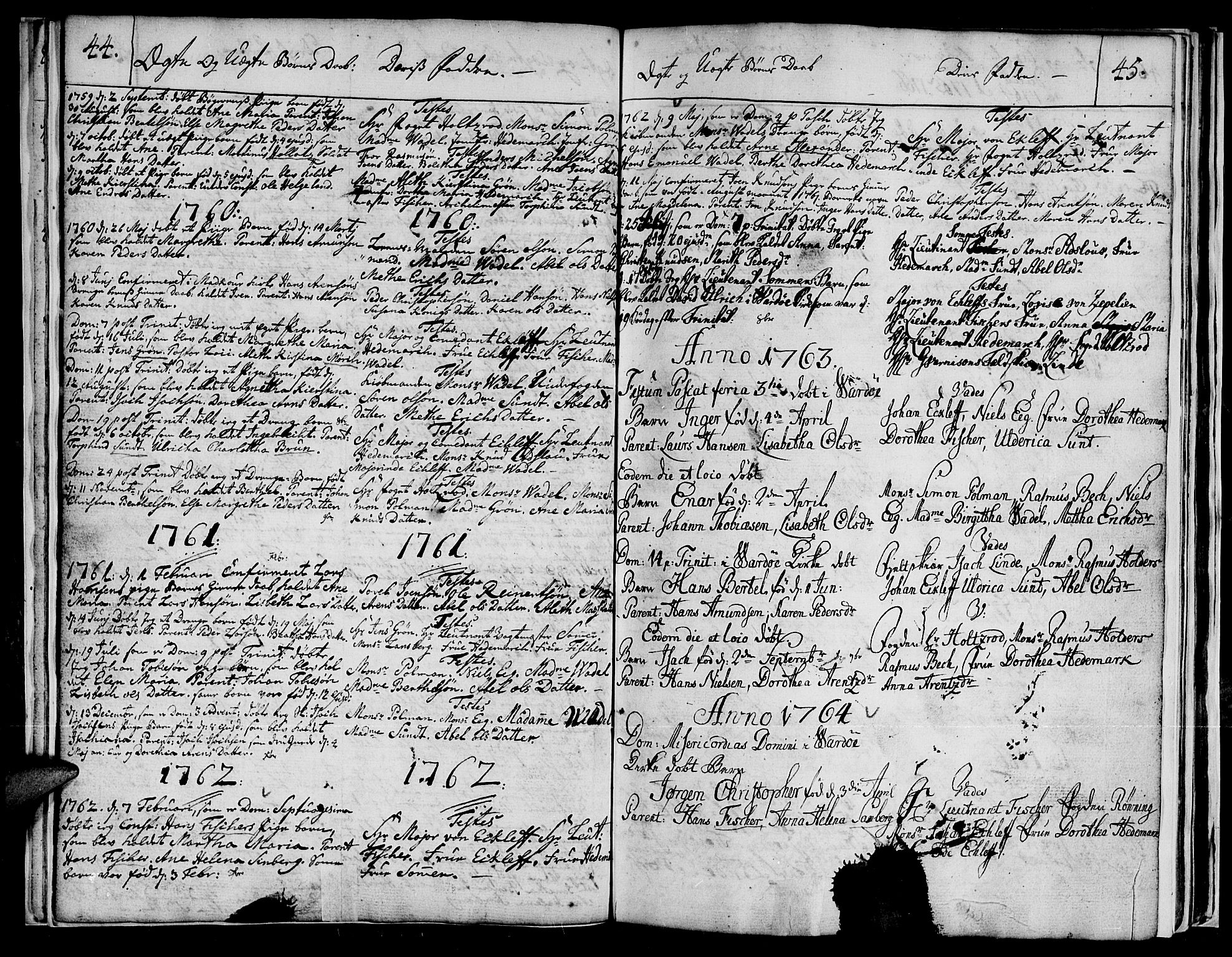 Vadsø sokneprestkontor, SATØ/S-1325/H/Ha/L0001kirke: Parish register (official) no. 1, 1747-1768, p. 44-45