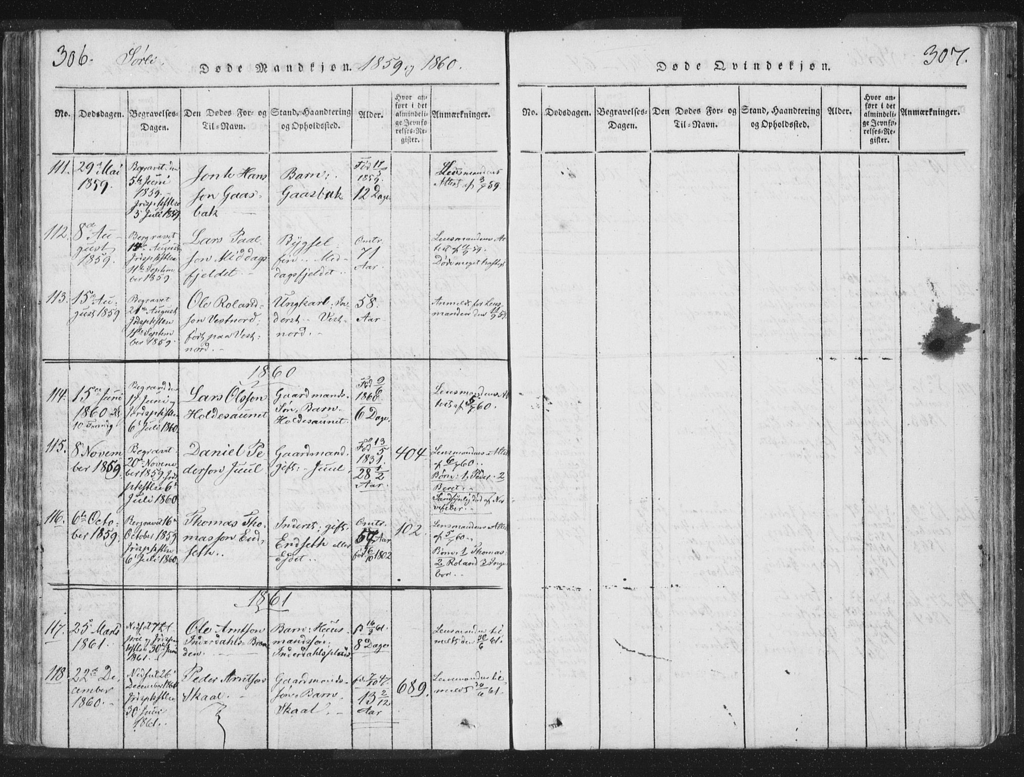Ministerialprotokoller, klokkerbøker og fødselsregistre - Nord-Trøndelag, SAT/A-1458/755/L0491: Parish register (official) no. 755A01 /2, 1817-1864, p. 306-307