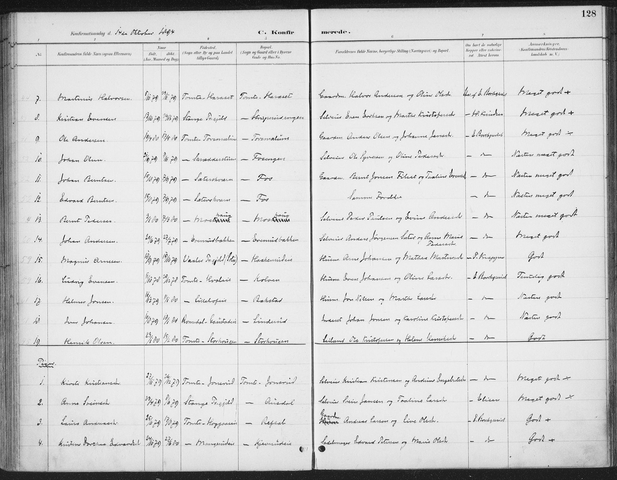 Romedal prestekontor, SAH/PREST-004/K/L0008: Parish register (official) no. 8, 1887-1905, p. 128
