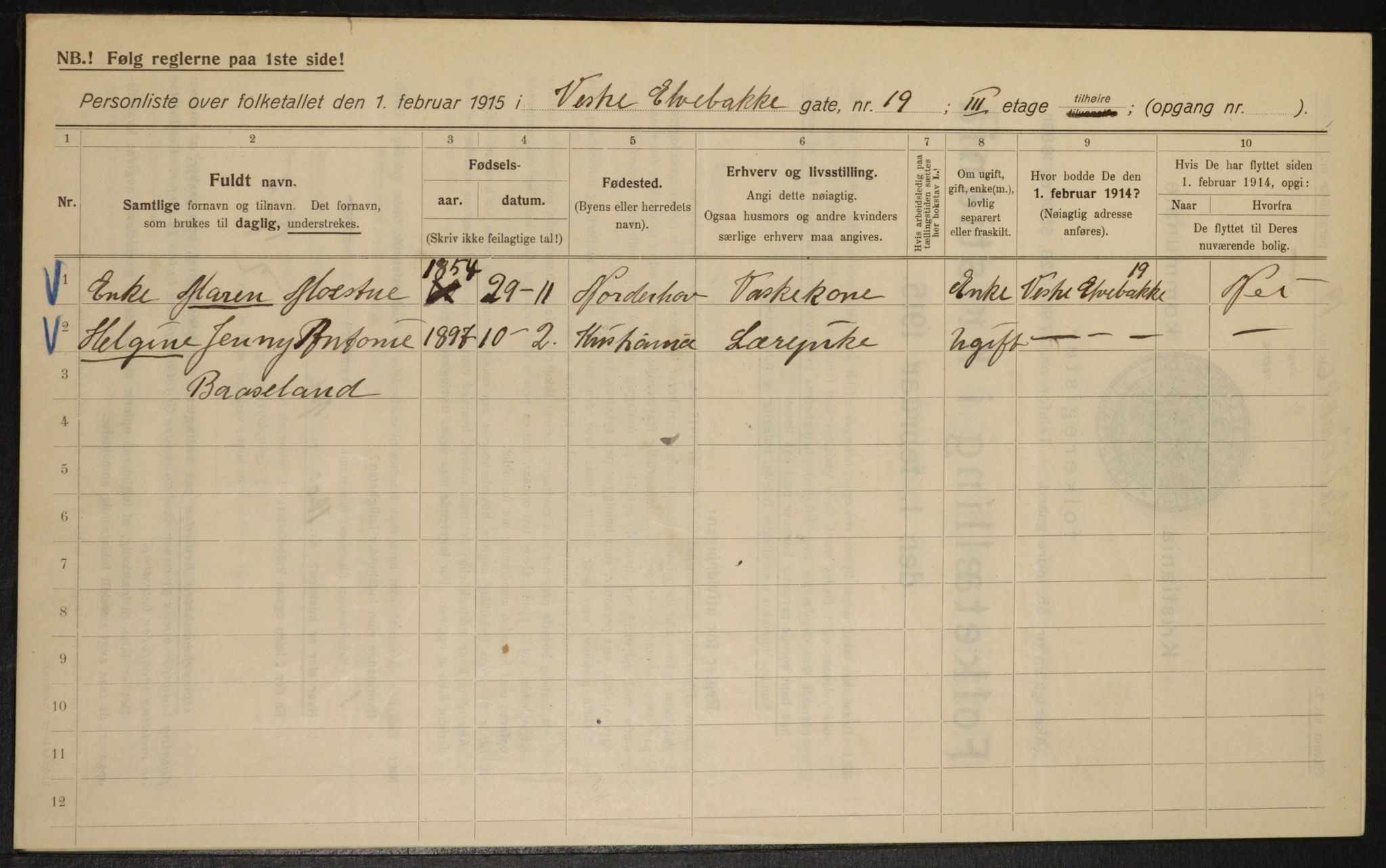 OBA, Municipal Census 1915 for Kristiania, 1915, p. 123153