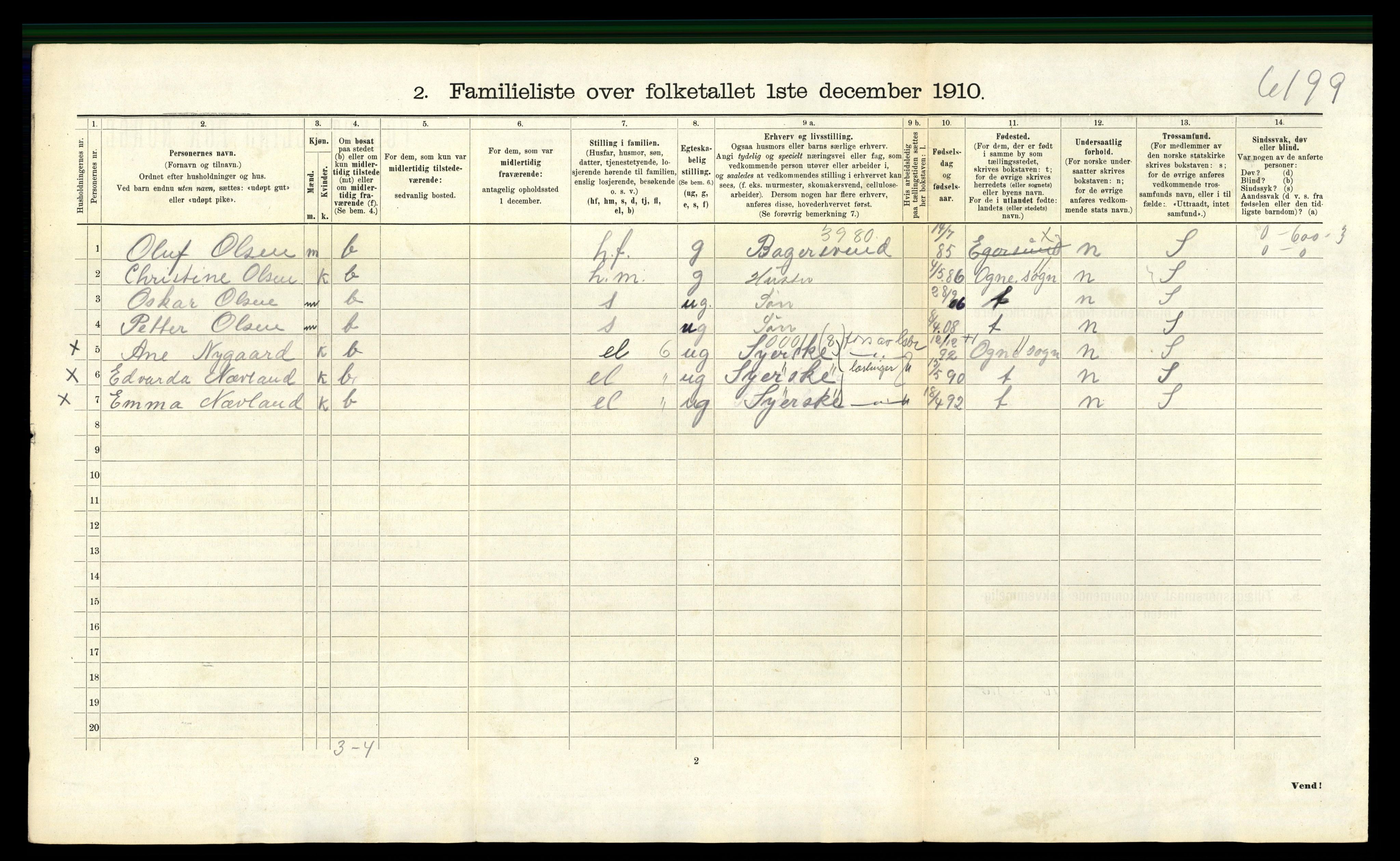 RA, 1910 census for Egersund, 1910, p. 1460