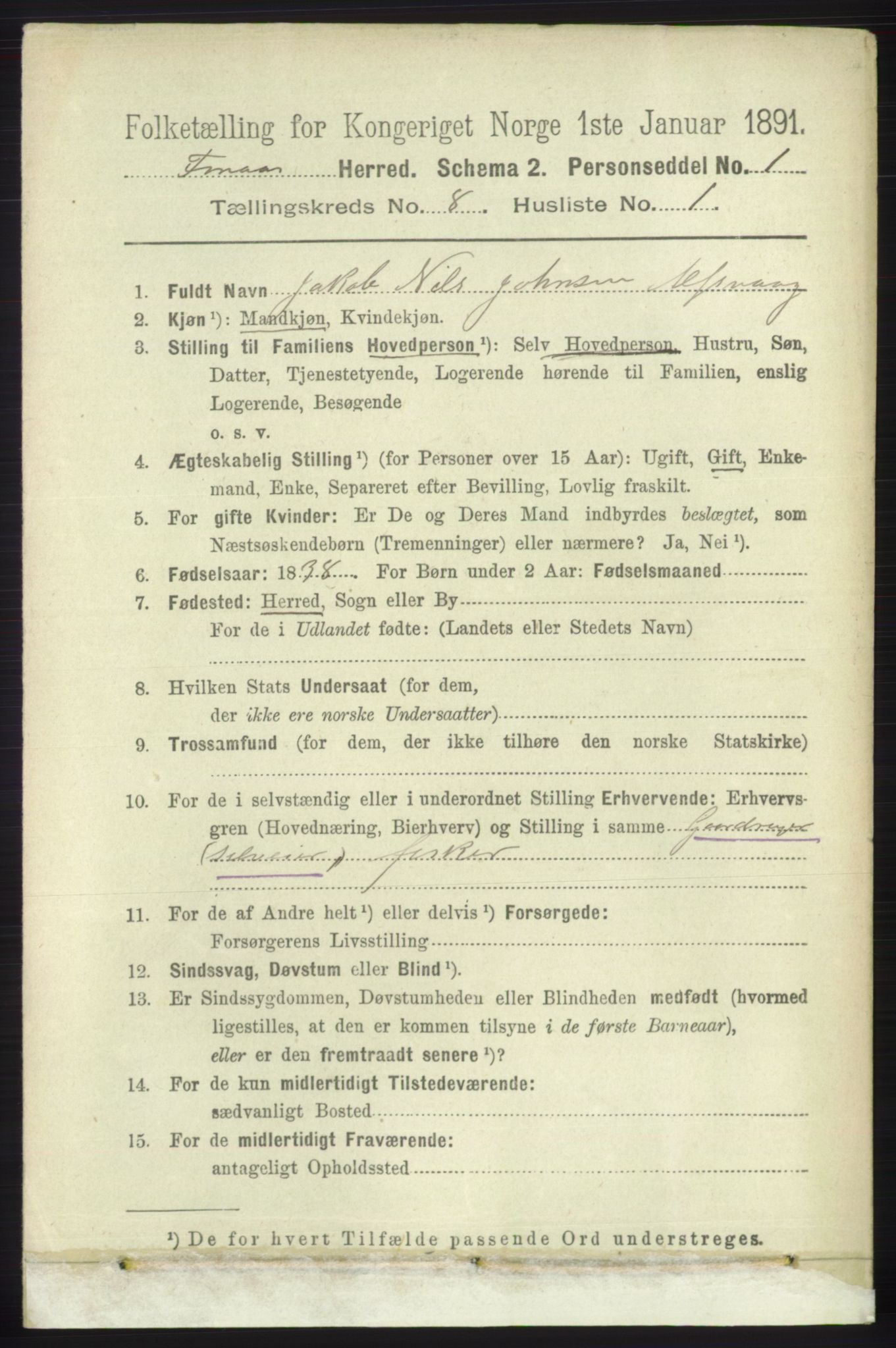 RA, 1891 census for 1218 Finnås, 1891, p. 3373