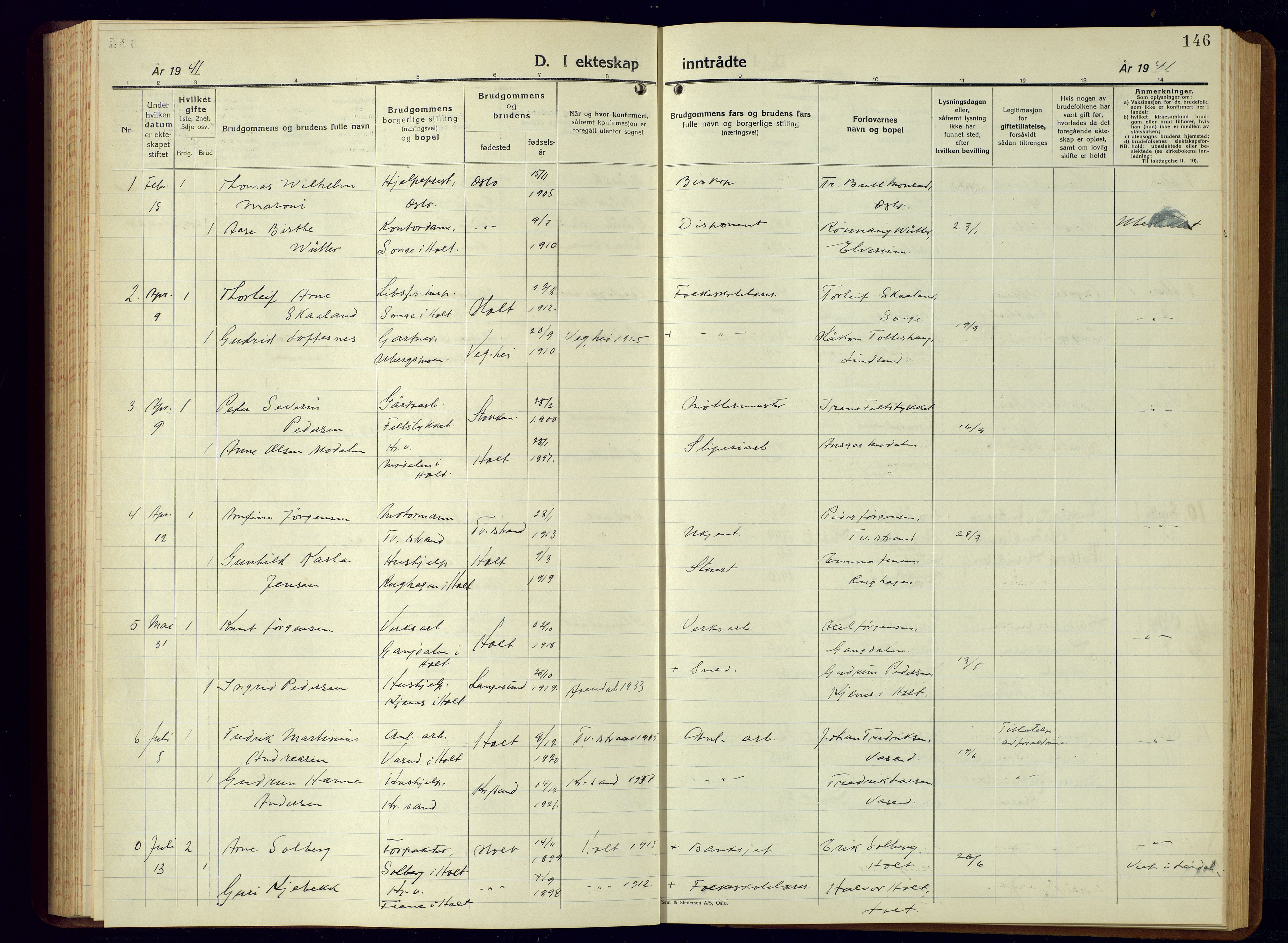 Holt sokneprestkontor, SAK/1111-0021/F/Fb/L0013: Parish register (copy) no. B-13, 1940-1958, p. 146